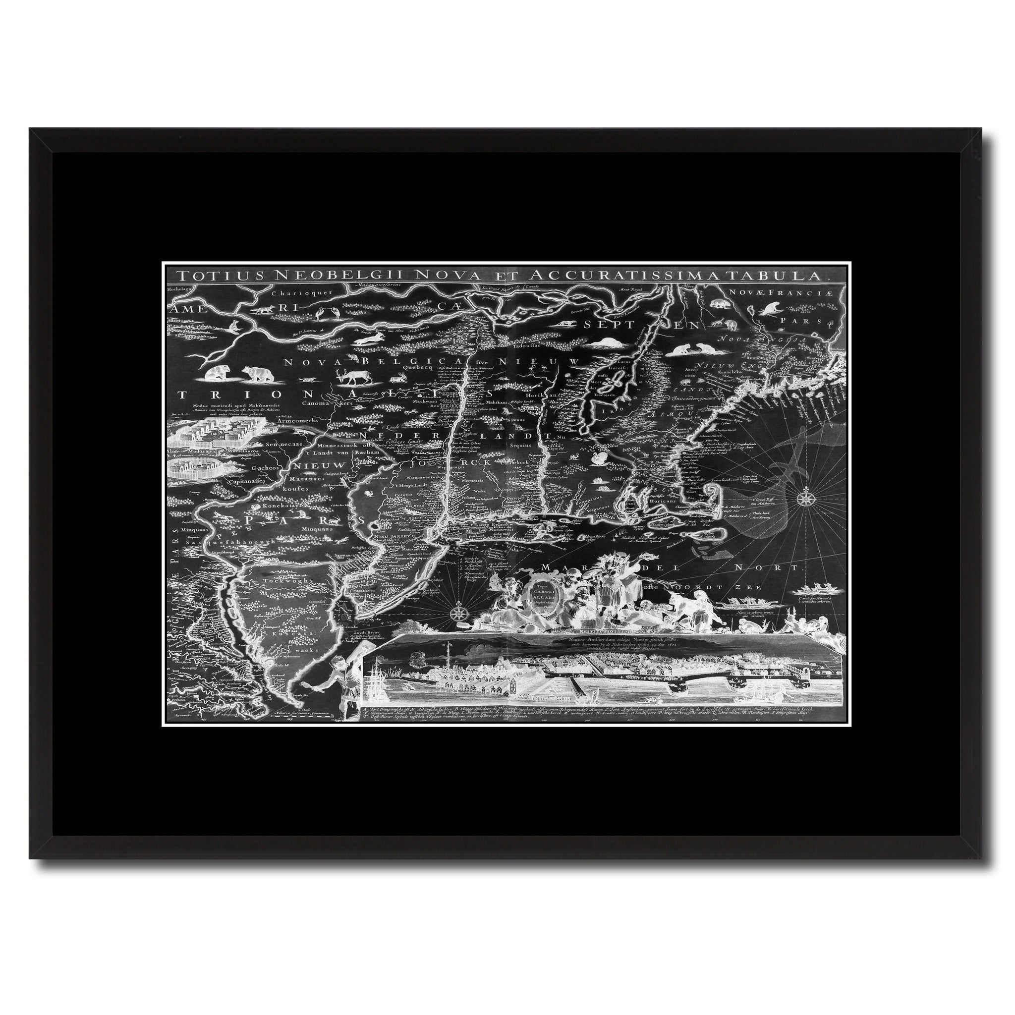 New England Vintage Monochrome Map Canvas Print, Gifts Picture Frames Home Decor Wall Art