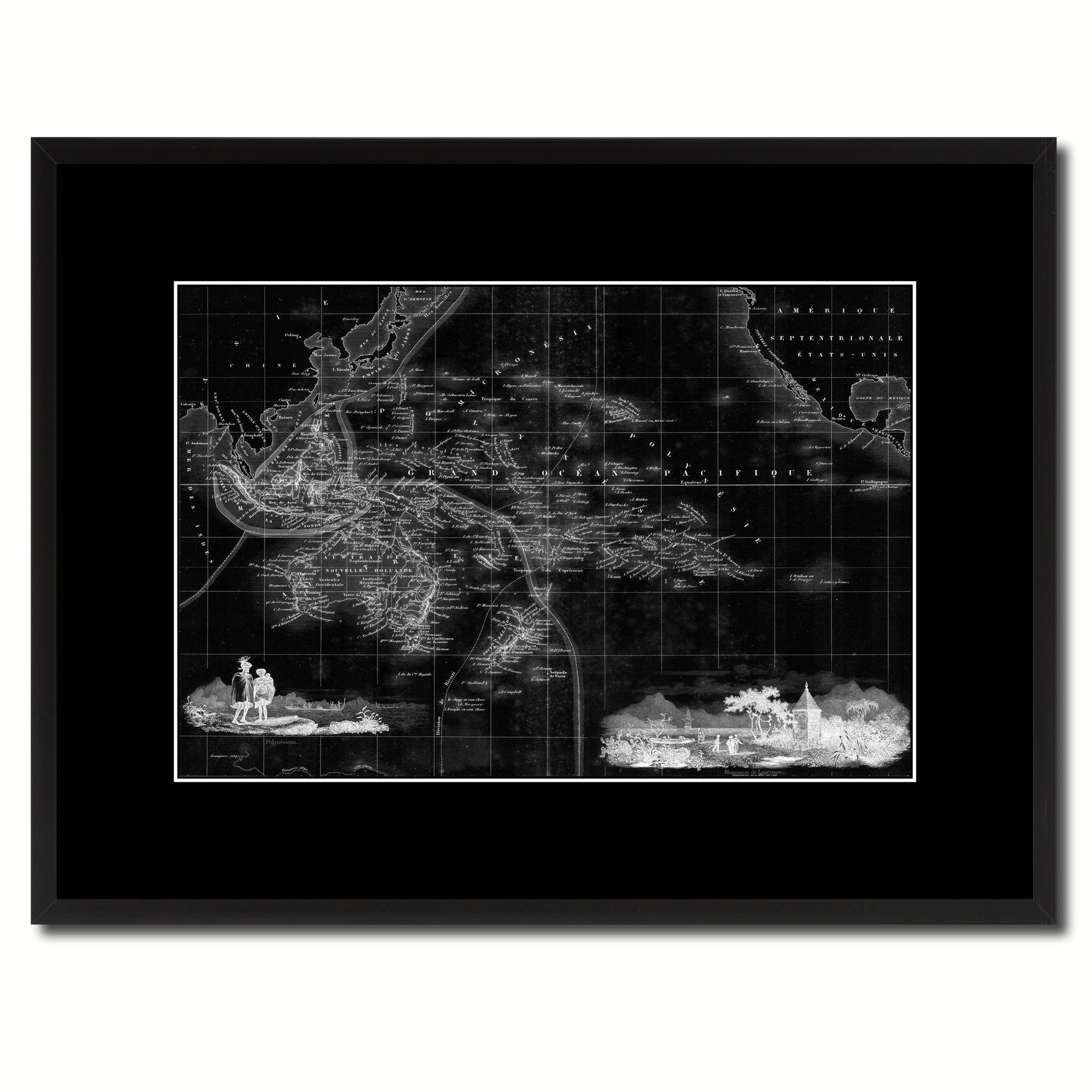 Oceania Australia New Zealand Vintage Monochrome Map Canvas Print, Gifts Picture Frames Home Decor Wall Art