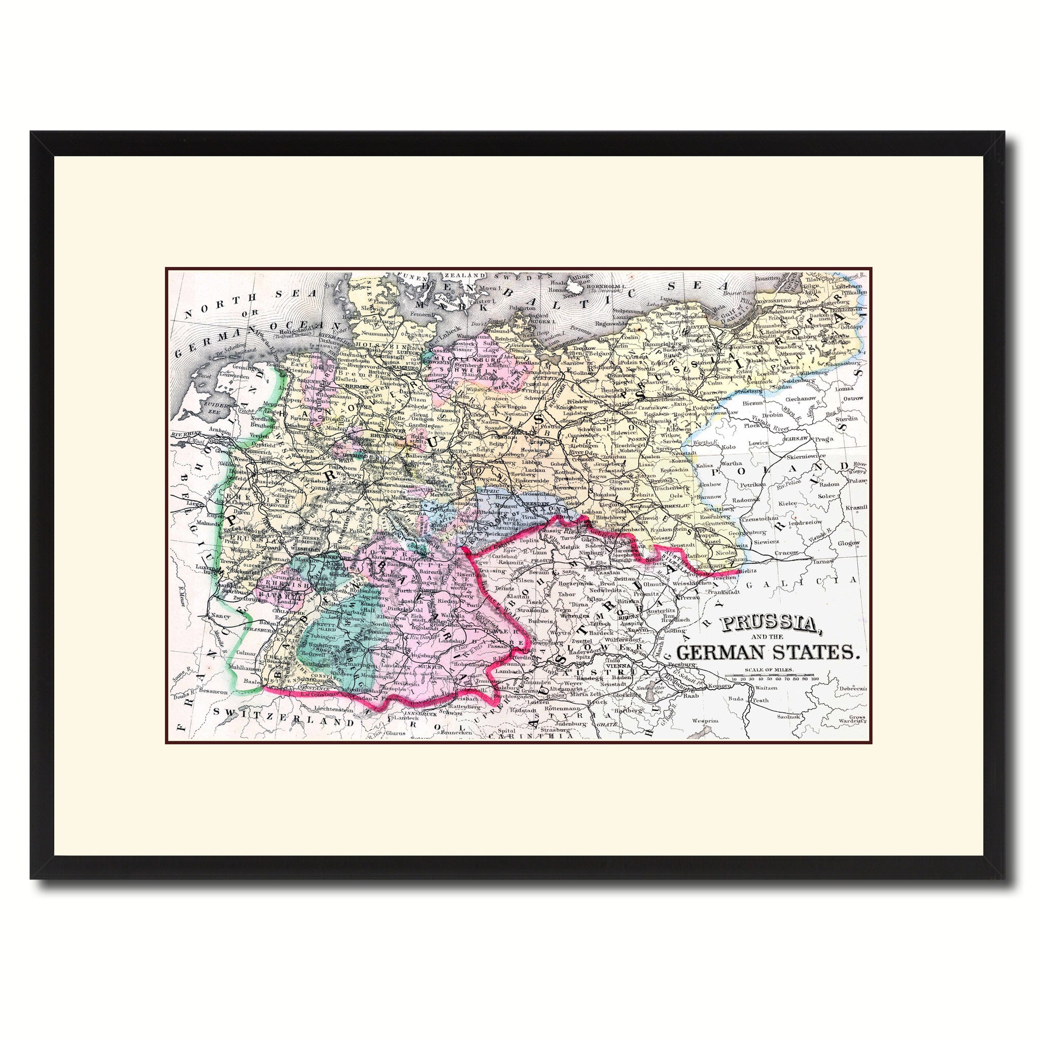Prussia Germany Vintage Antique Map Wall Art Home Decor Gift Ideas Canvas Print Custom Picture Frame
