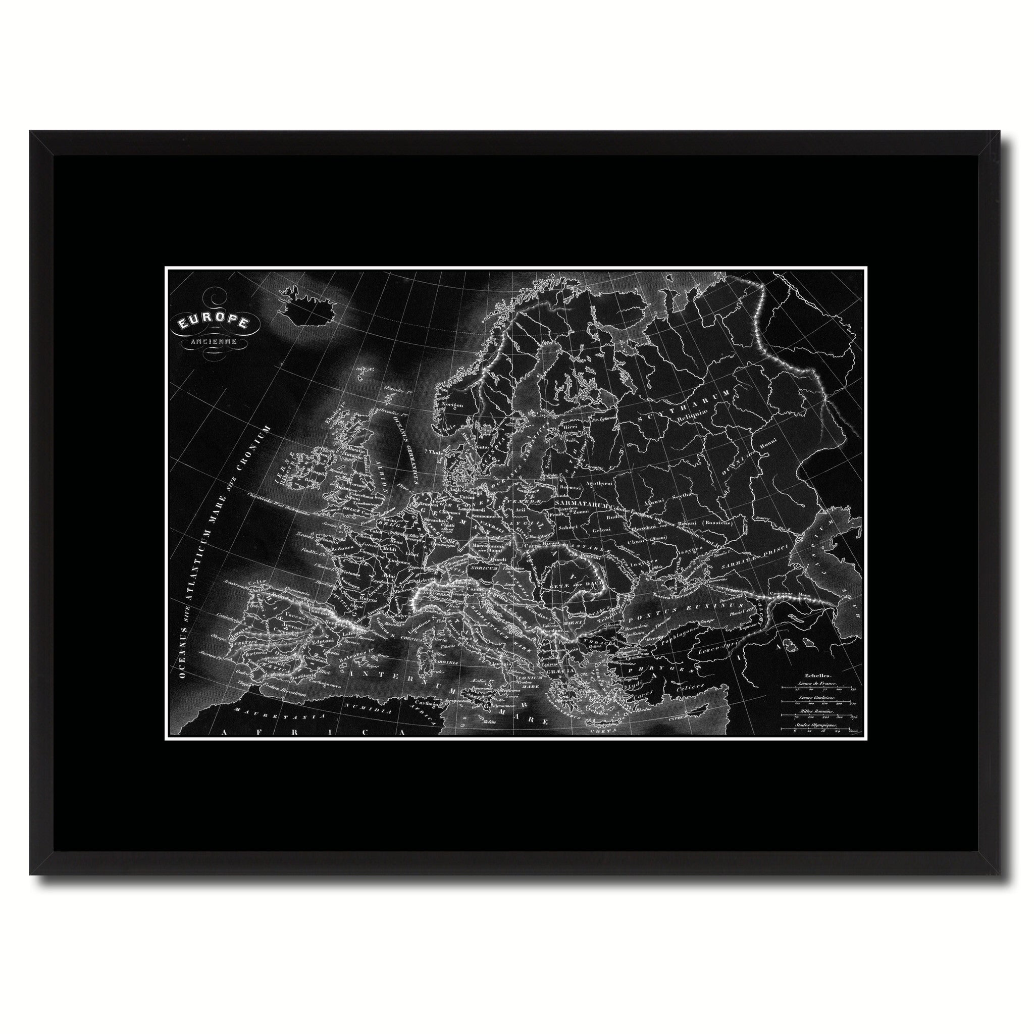 Ancient Europe Vintage Monochrome Map Canvas Print, Gifts Picture Frames Home Decor Wall Art