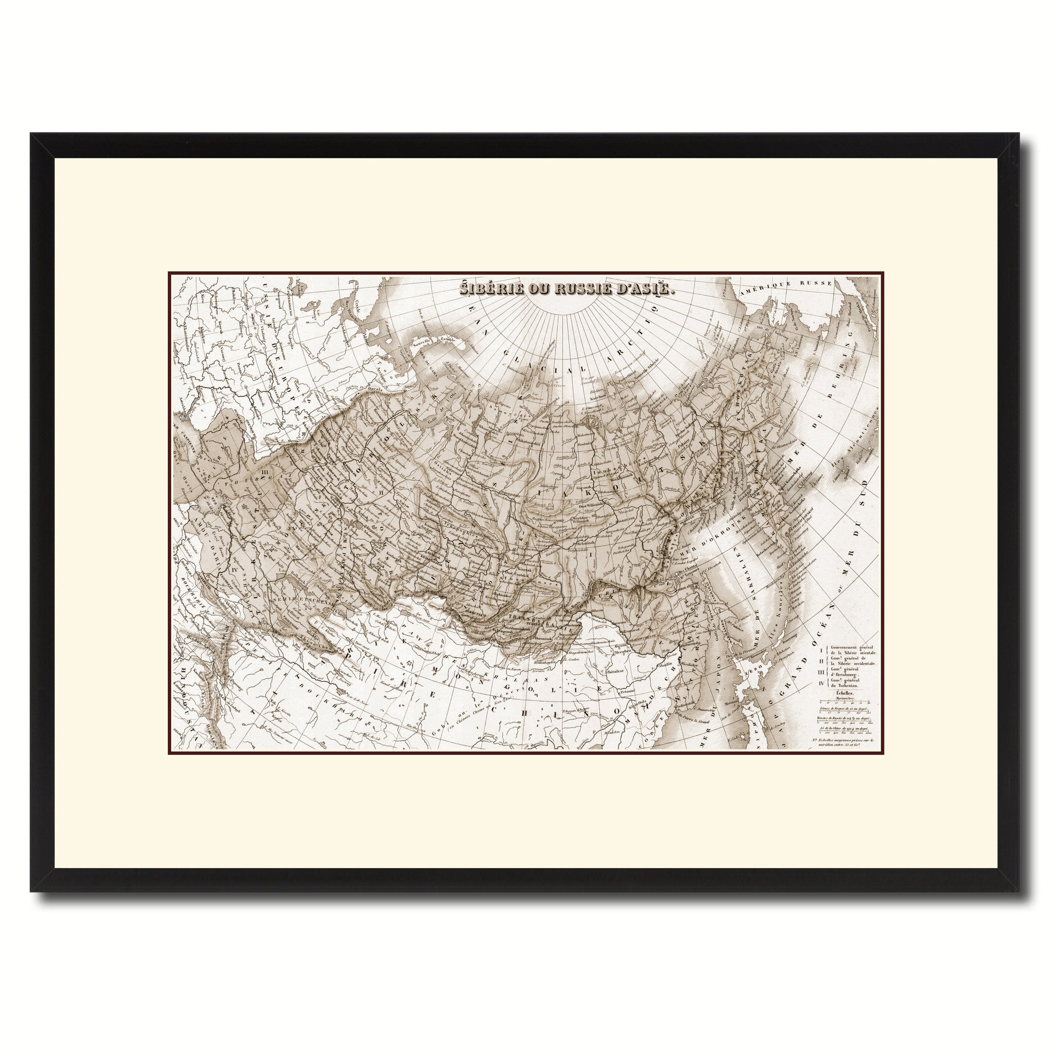 Russia Siberia Vintage Sepia Map Canvas Print, Picture Frame Gifts Home Decor Wall Art Decoration