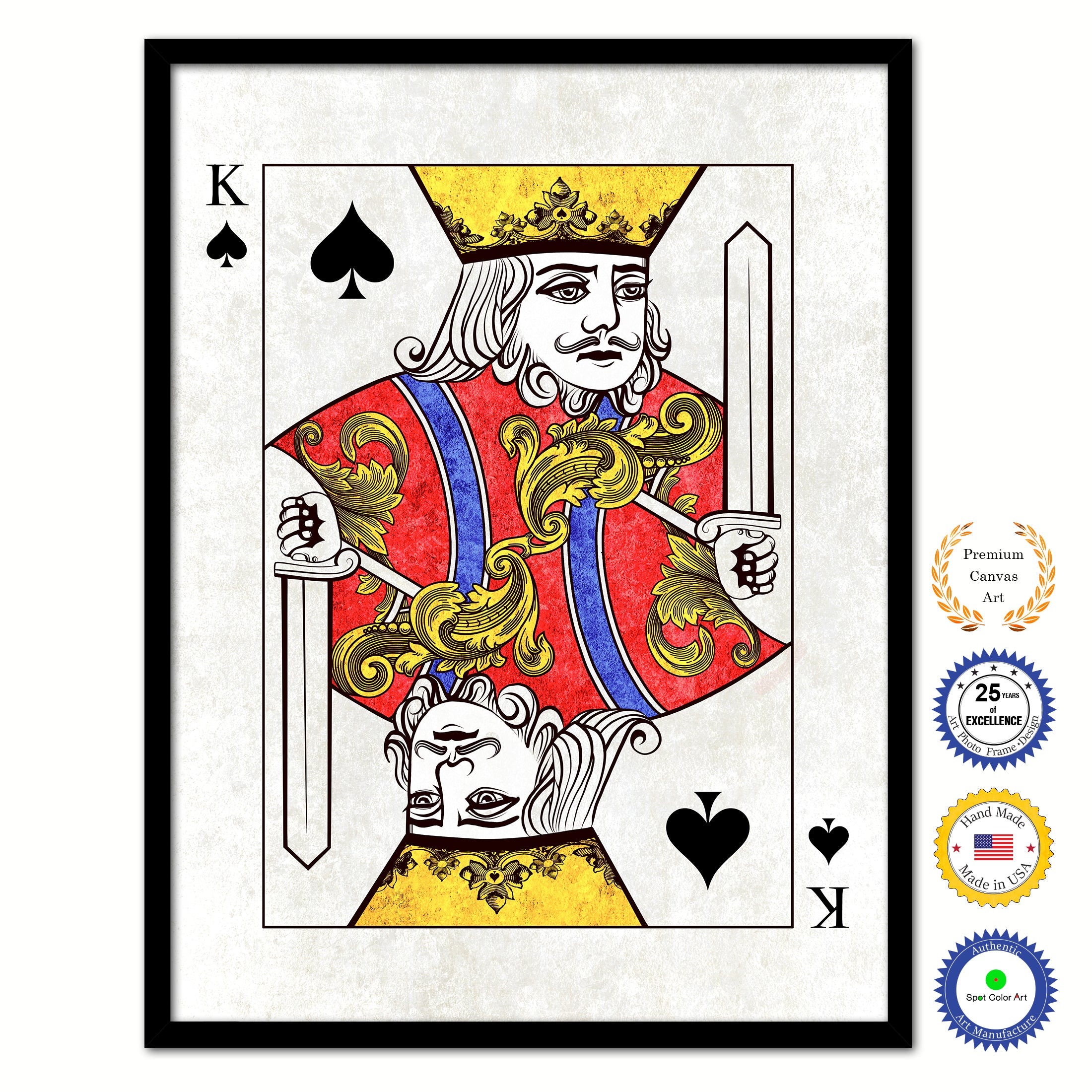 King Spades Poker Decks of Vintage Cards Print on Canvas Black Custom Framed