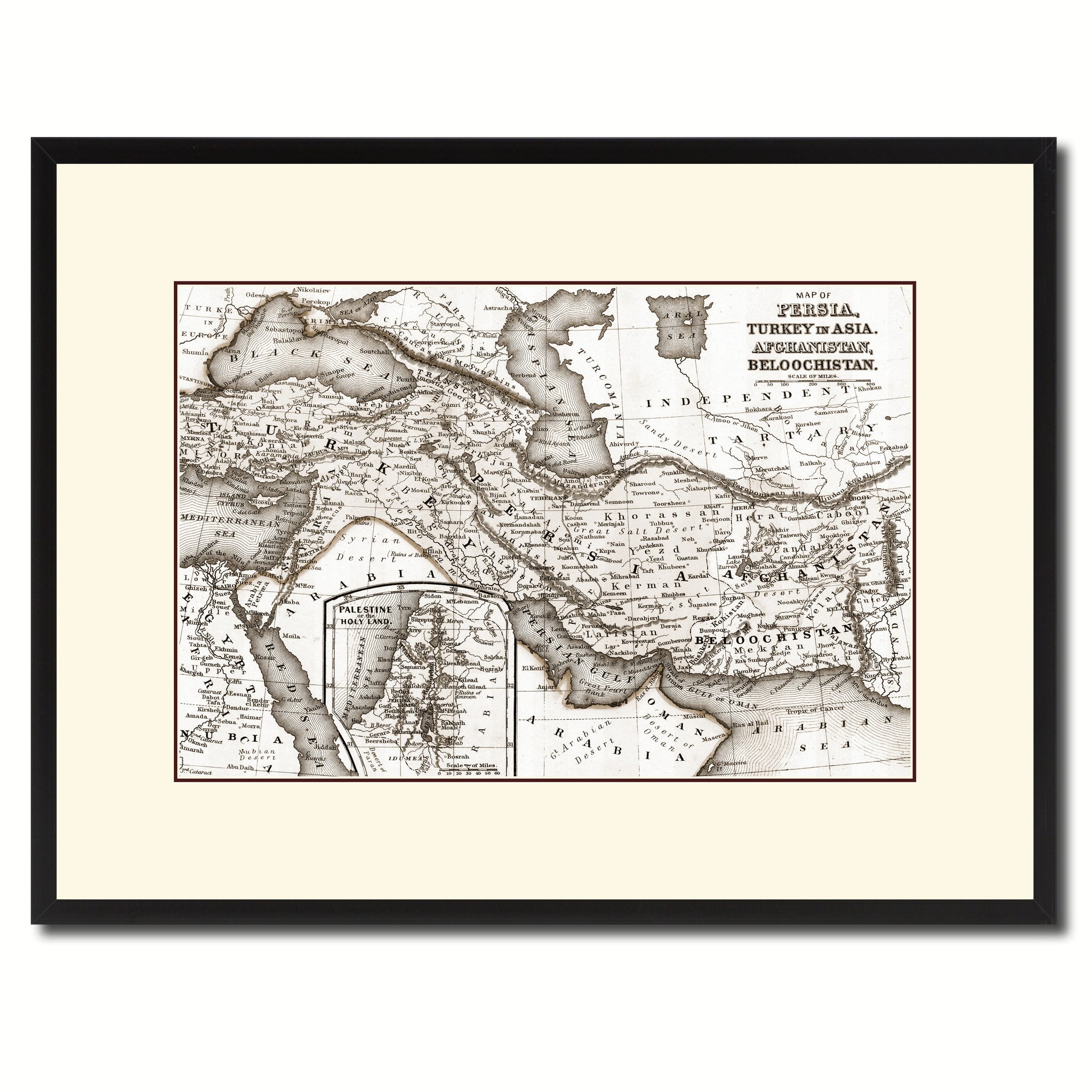 Persia Iraq Iran Afghanistan Vintage Sepia Map Canvas Print, Picture Frame Gifts Home Decor Wall Art Decoration
