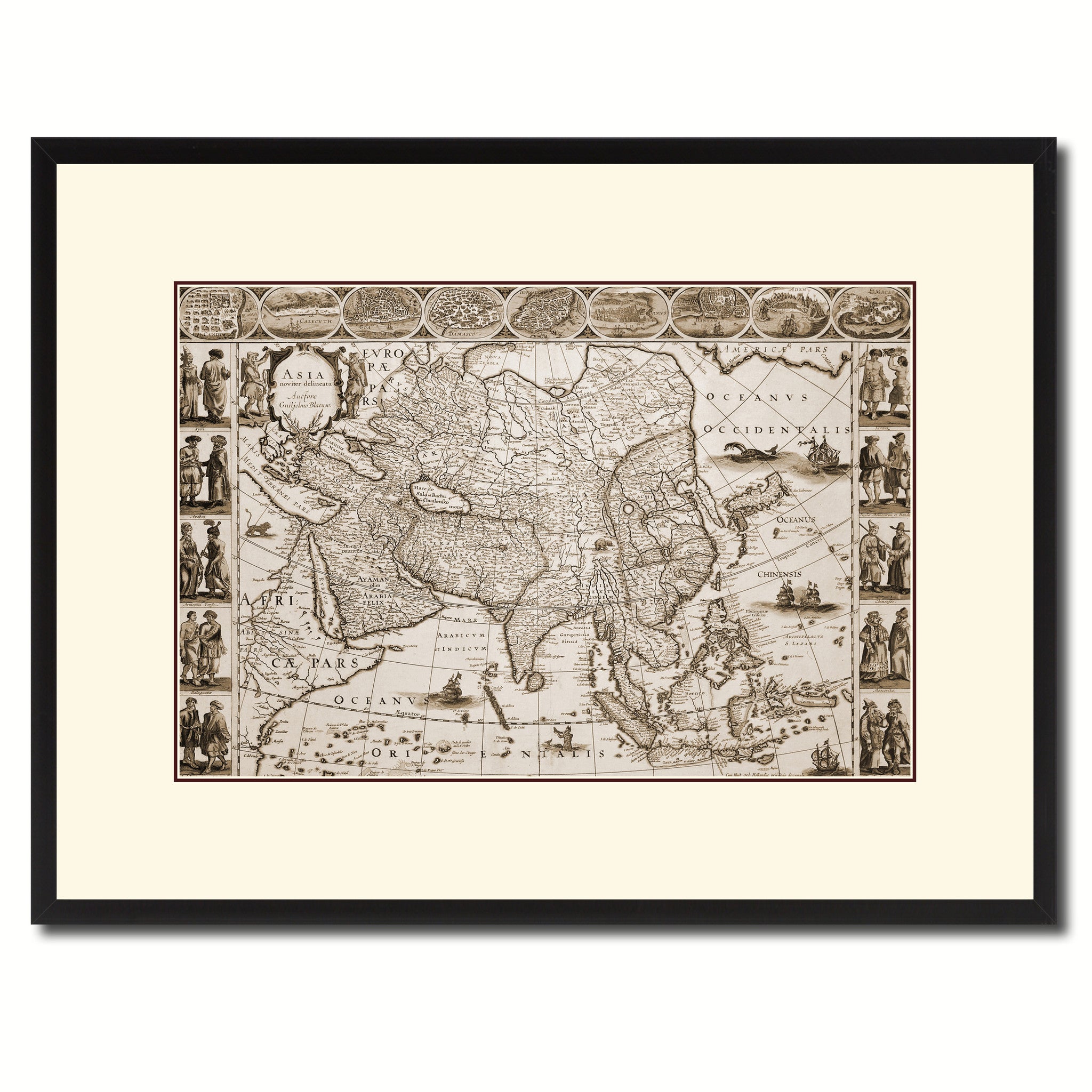 Asia Vintage Sepia Map Canvas Print, Picture Frame Gifts Home Decor Wall Art Decoration