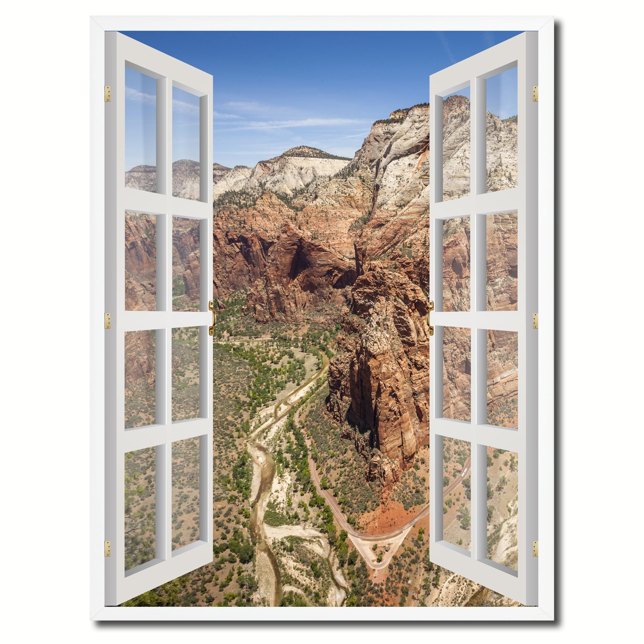 Aerial View Zion National Park Picture French Window Canvas Print with Frame Gifts Home Decor Wall Art Collection
