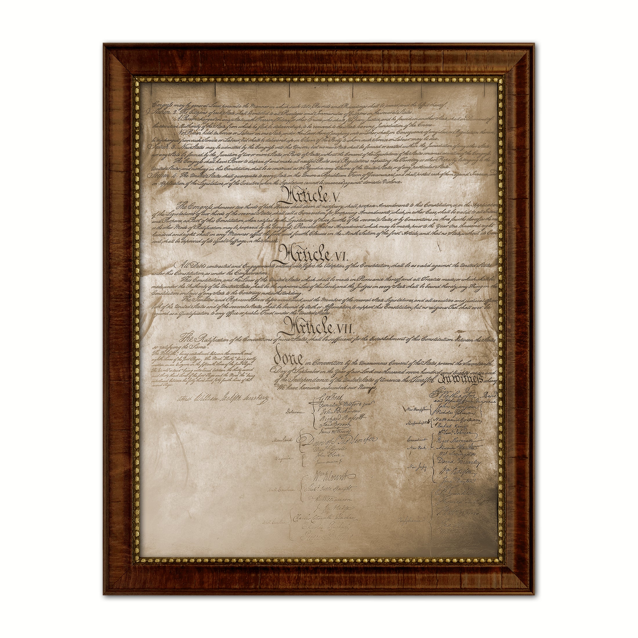 Constitution We The People Canvas Print Home Decor Wall Art, Sepia, Brown Framed