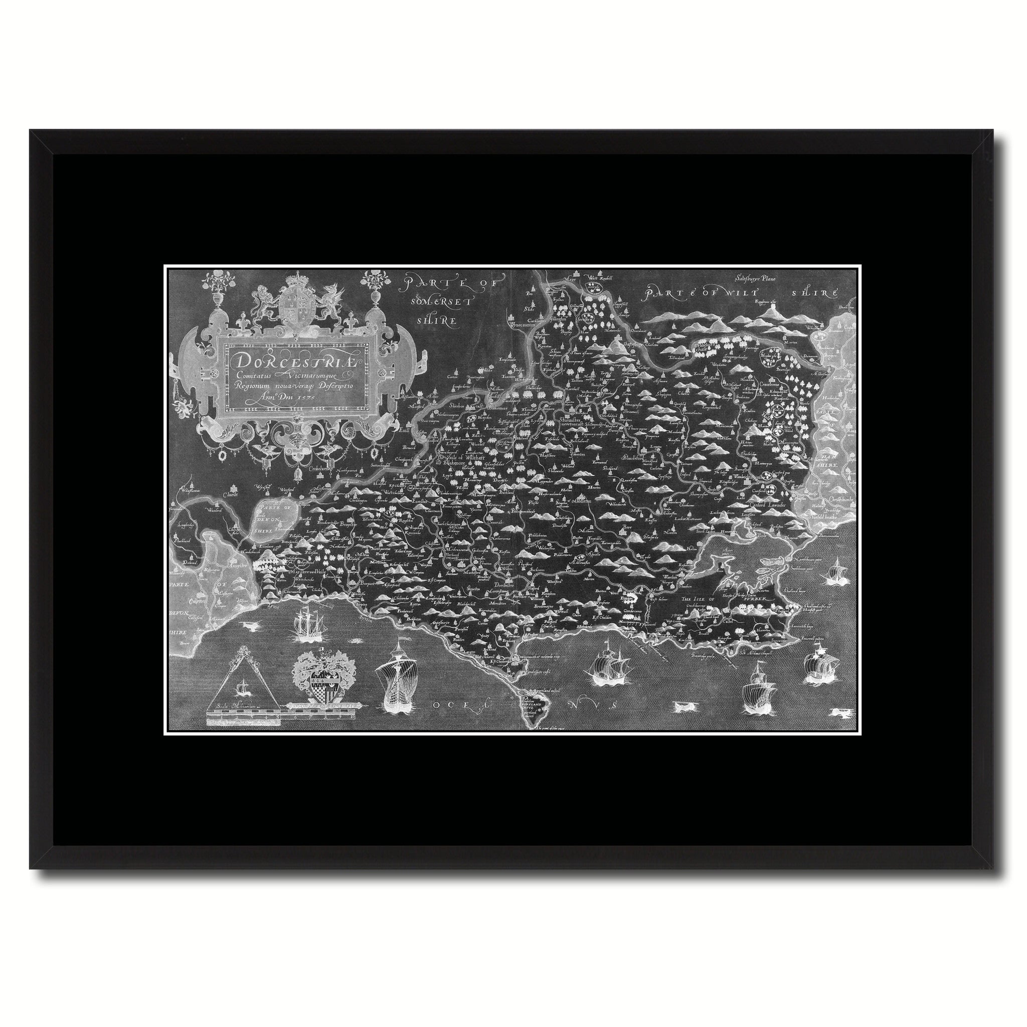 Atlas Of England & Wales Vintage Monochrome Map Canvas Print, Gifts Picture Frames Home Decor Wall Art