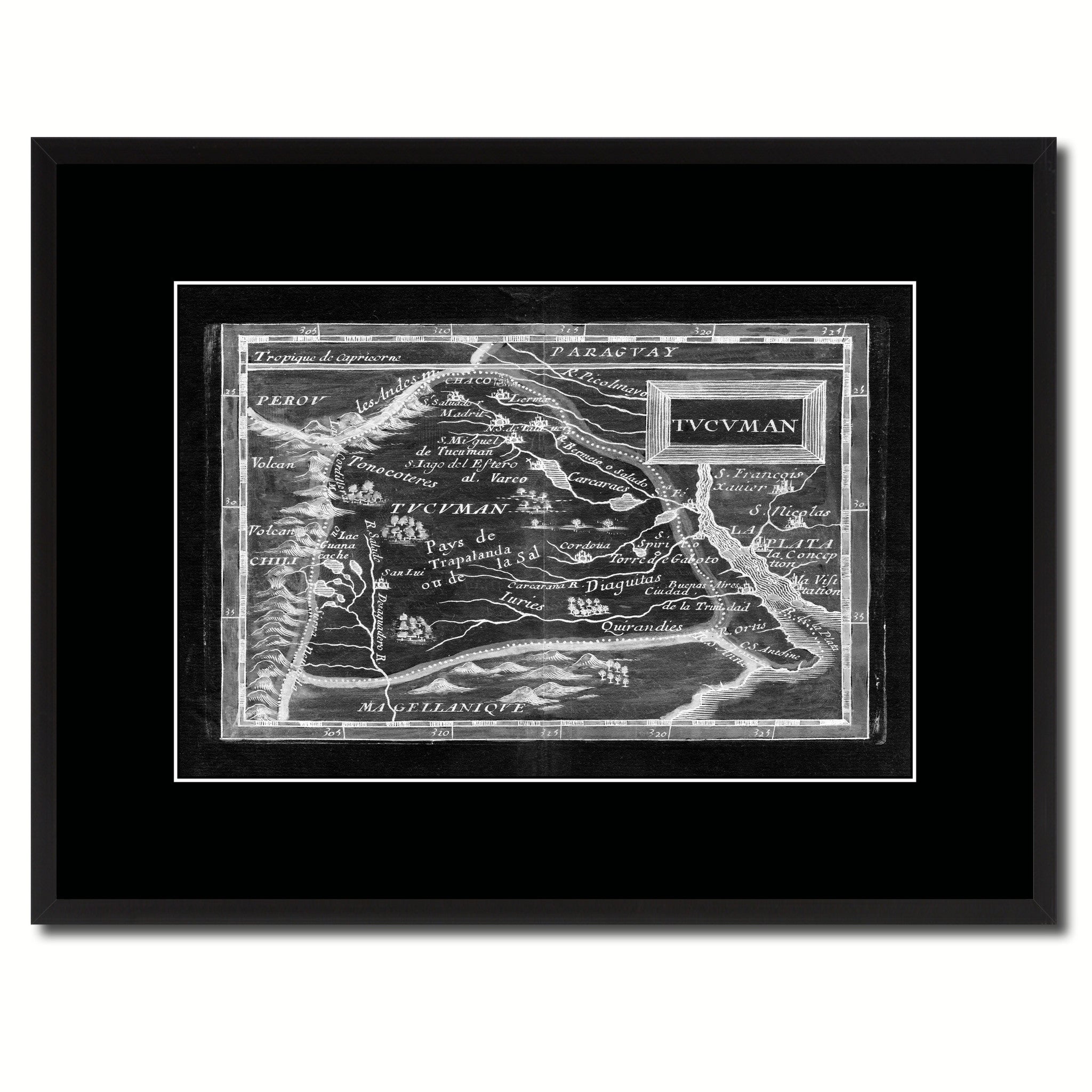 Tucuman Argentina Buenos Aires Vintage Monochrome Map Canvas Print, Gifts Picture Frames Home Decor Wall Art