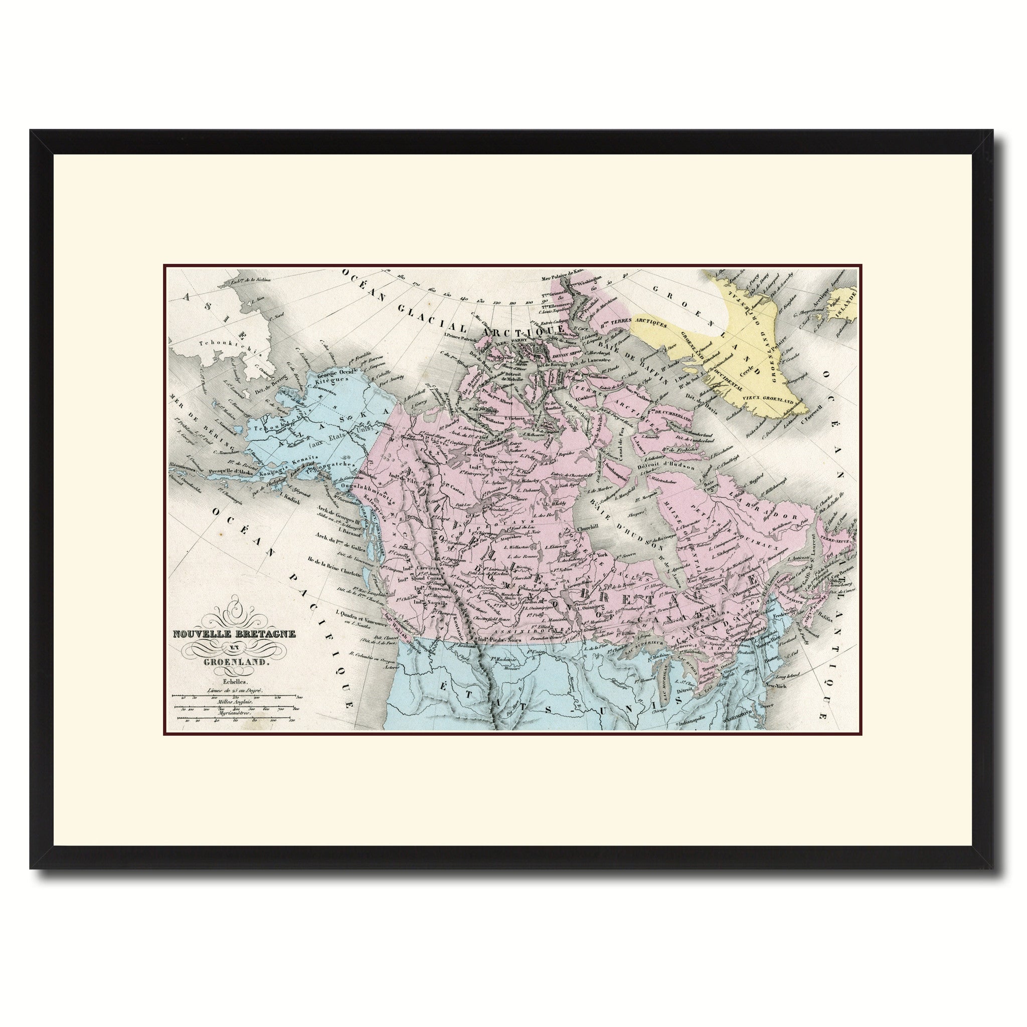 Canada Alaska Vintage Antique Map Wall Art Home Decor Gift Ideas Canvas Print Custom Picture Frame