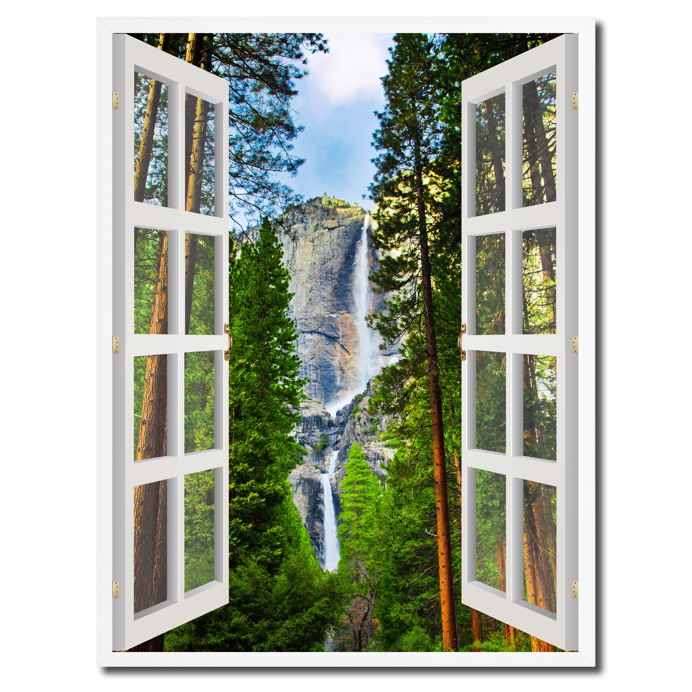 Waterfalls Yosemite National Park California Picture French Window Canvas Print with Frame Gifts Home Decor Wall Art Collection