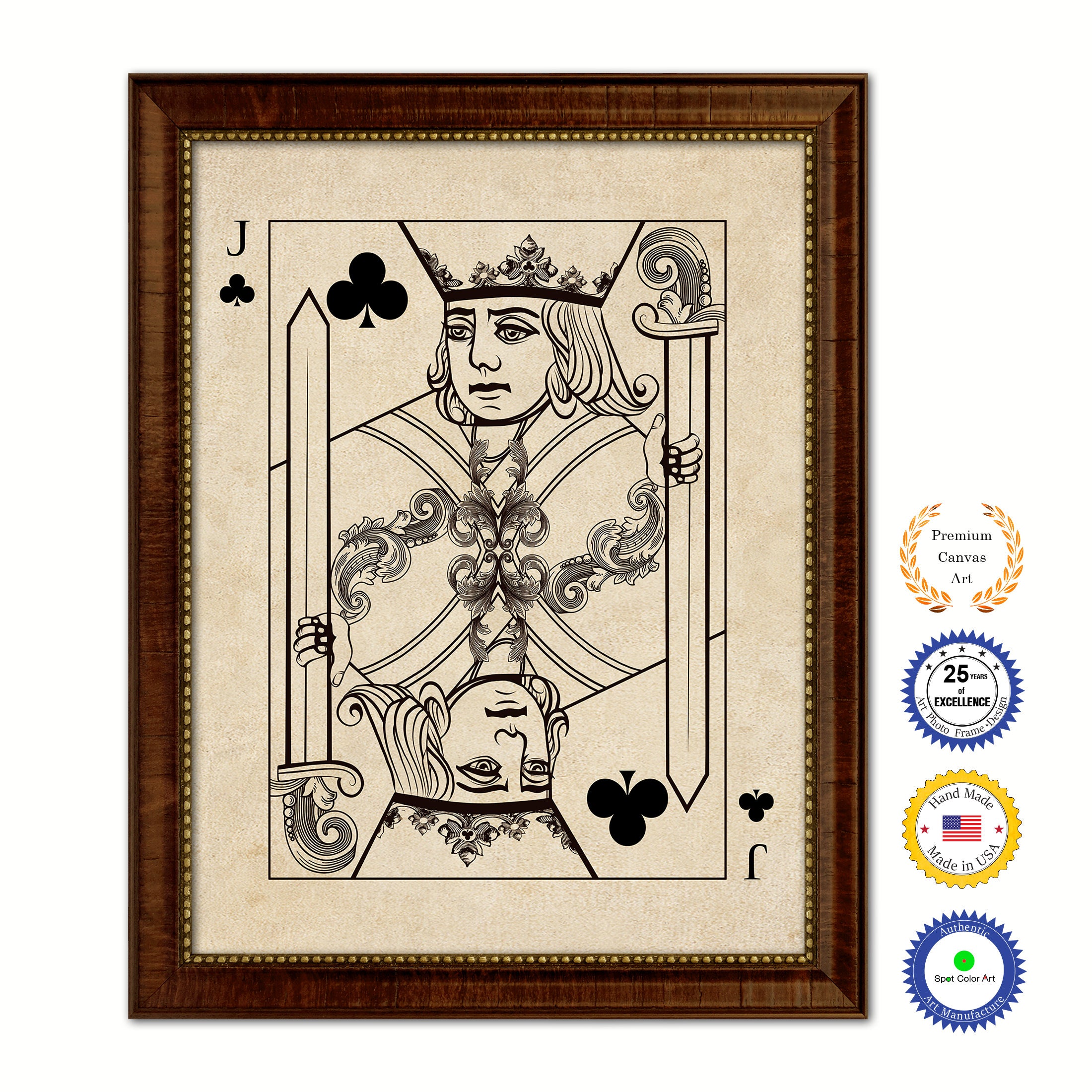 Jack Clover Poker Decks of Vintage Cards Print on Canvas Brown Custom Framed