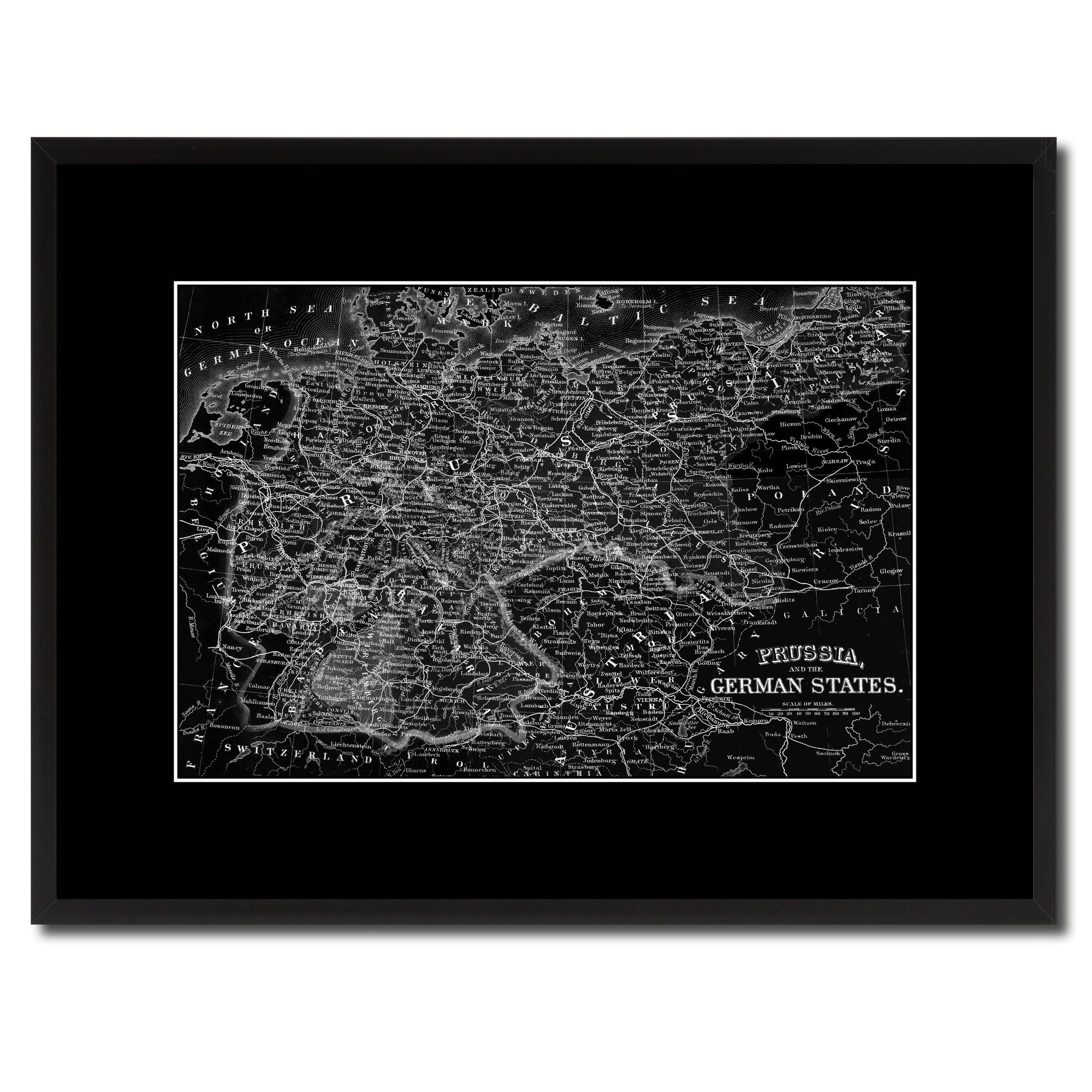 Prussia Germany Vintage Monochrome Map Canvas Print, Gifts Picture Frames Home Decor Wall Art