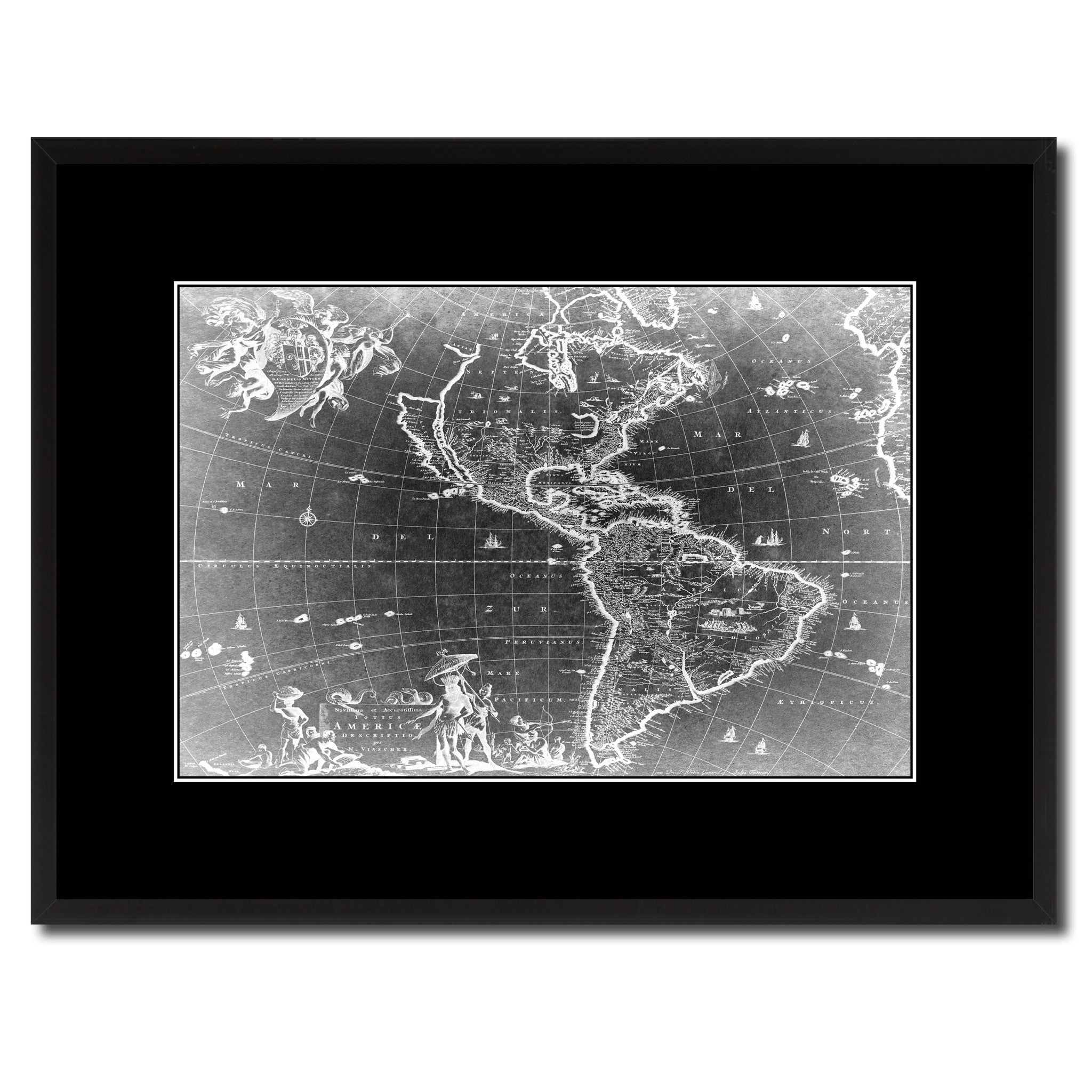 America Vintage Monochrome Map Canvas Print, Gifts Picture Frames Home Decor Wall Art