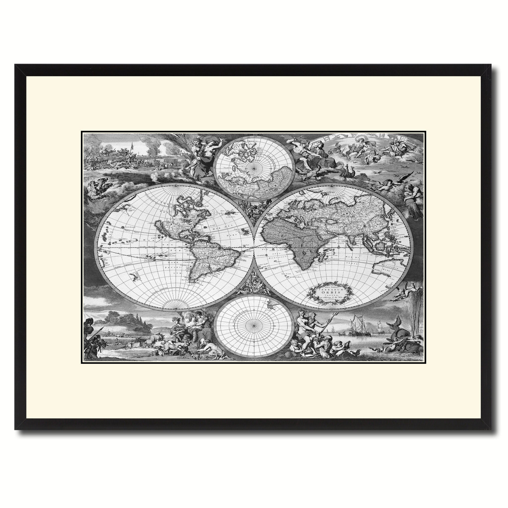 Frederick Ee Wit Vintage B&W Map Canvas Print, Picture Frame Home Decor Wall Art Gift Ideas