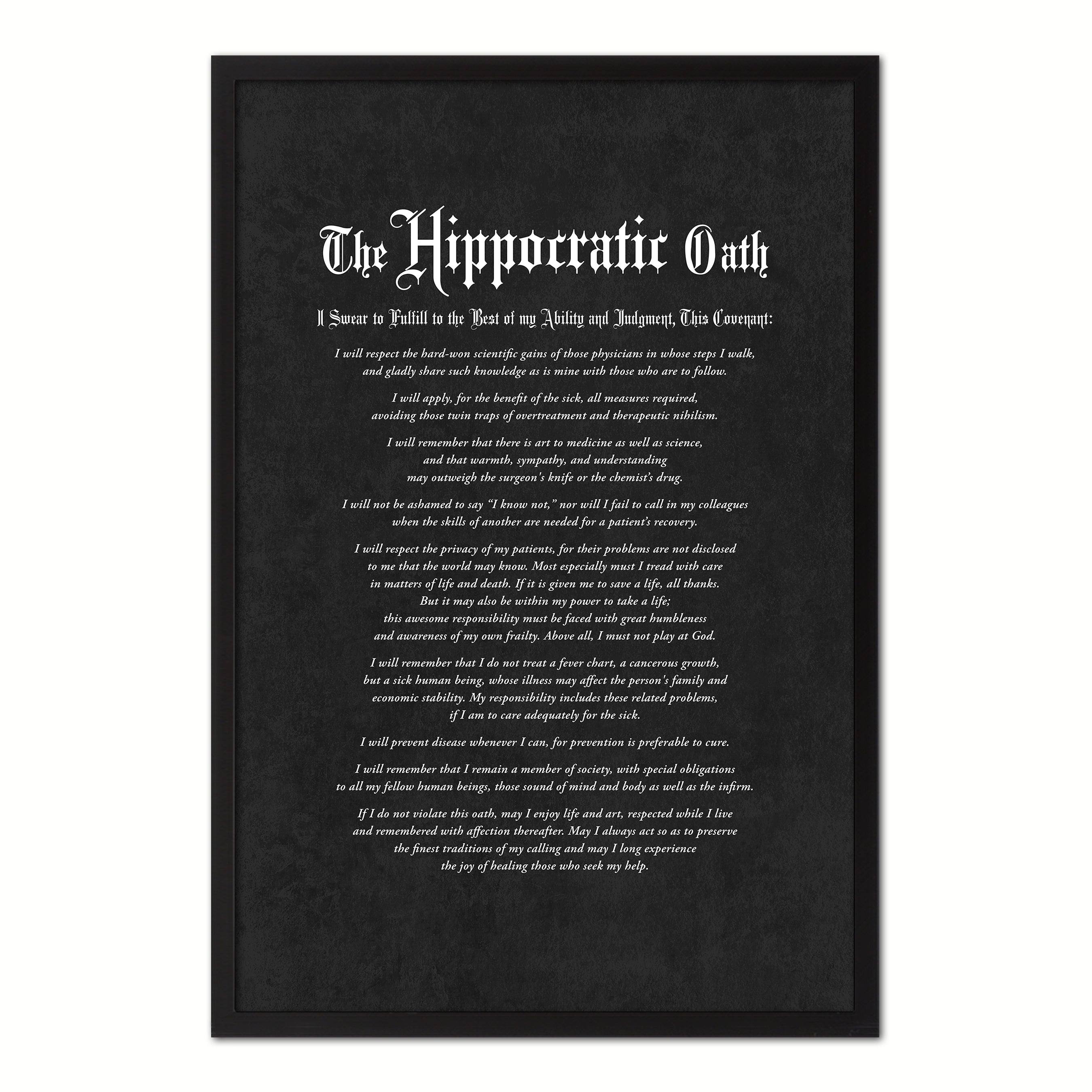 Hippocratic Medical Oath, Hippocratic Oath, Medical Gifts, Gift for Doctor, Medical Decor, Medical Student, Office Decor, doctor office, Black Frame