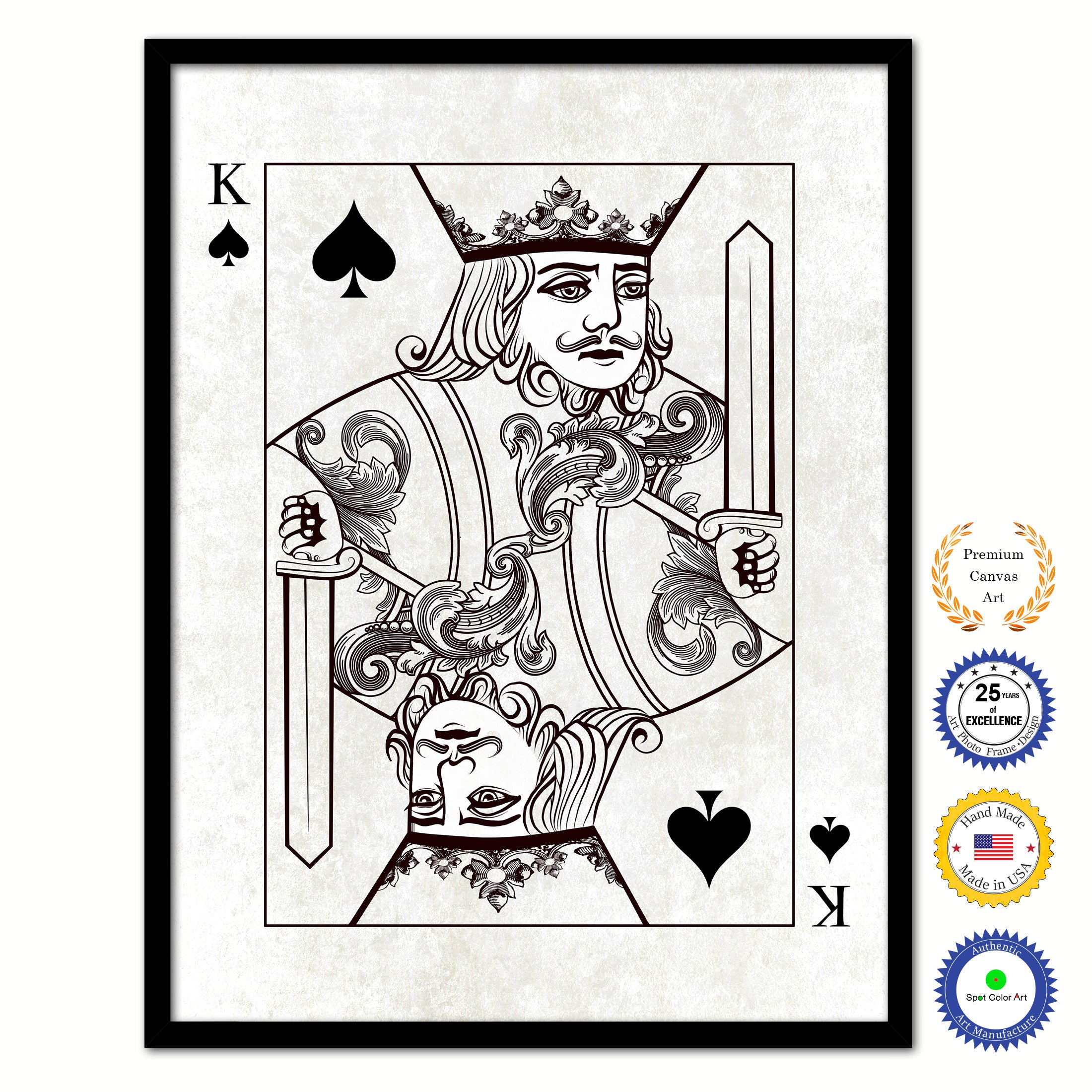 King Spades Poker Decks of Vintage Cards Print on Canvas Black Custom Framed