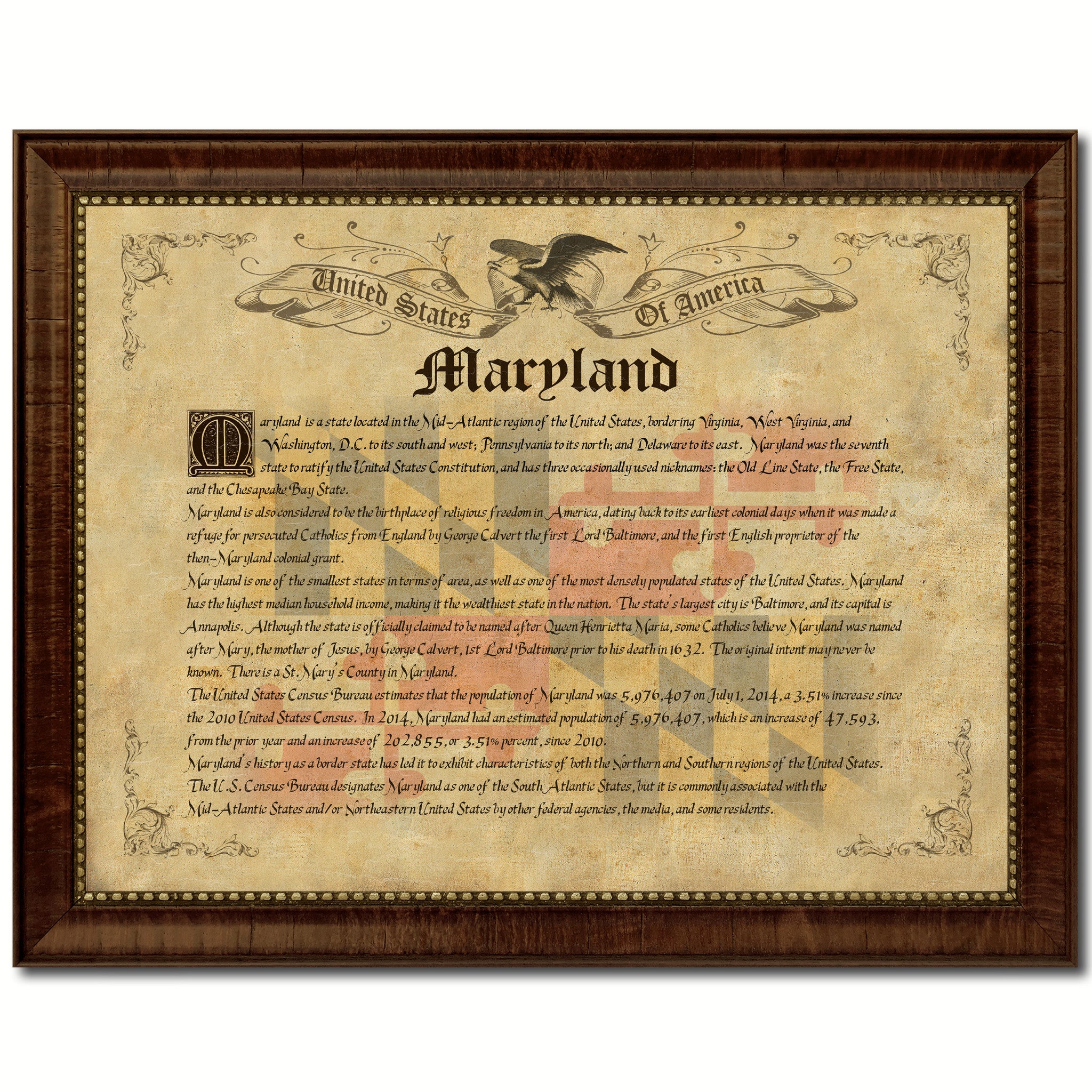 Maryland Vintage History Flag Canvas Print, Picture Frame Gift Ideas Home Décor Wall Art Decoration