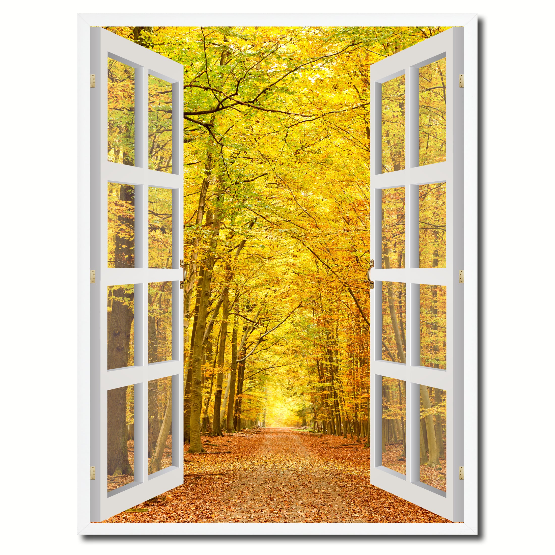 Pathway Autumn Park Yellow Leaves Picture French Window Canvas Print with Frame Gifts Home Decor Wall Art Collection