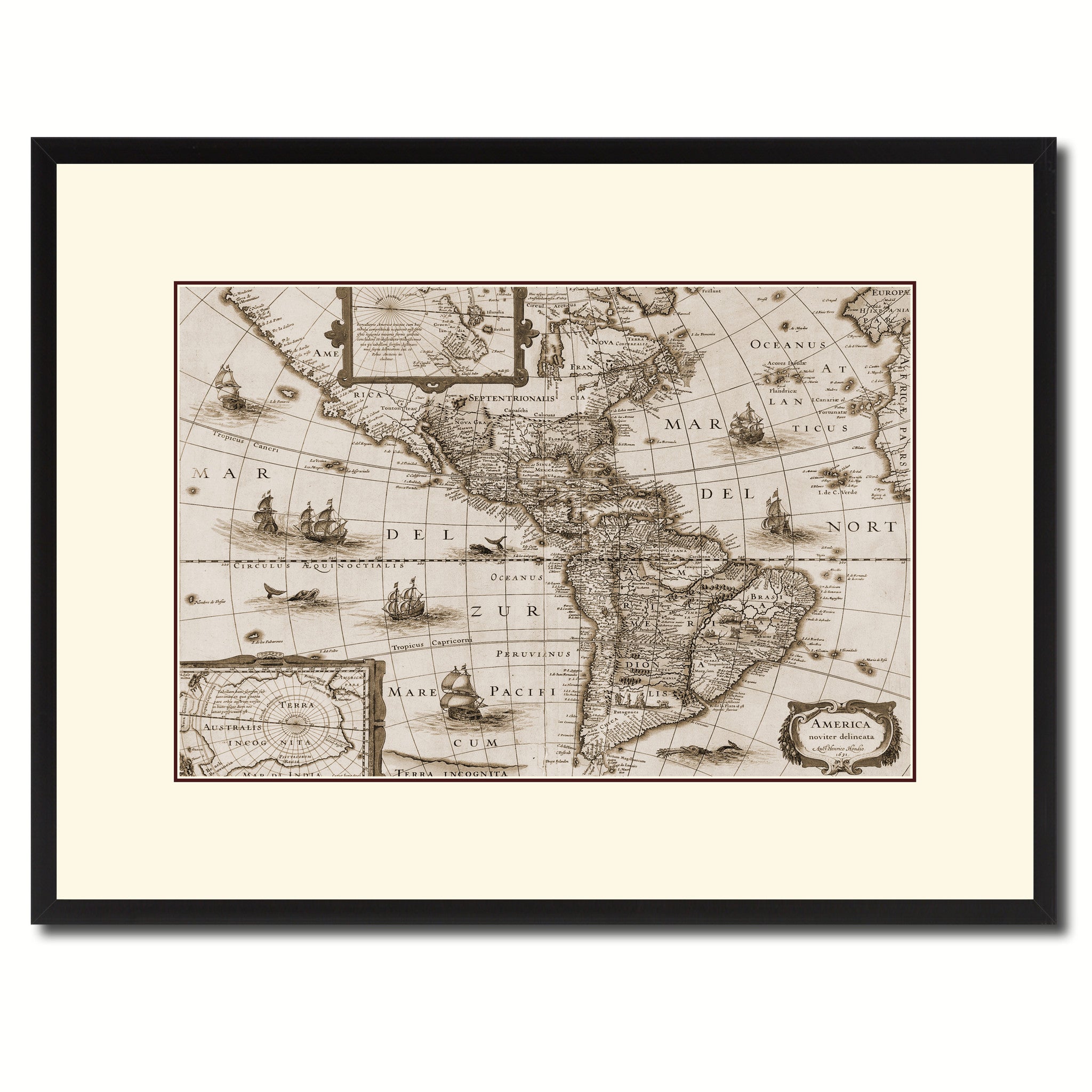 America Vintage Sepia Map Canvas Print, Picture Frame Gifts Home Decor Wall Art Decoration