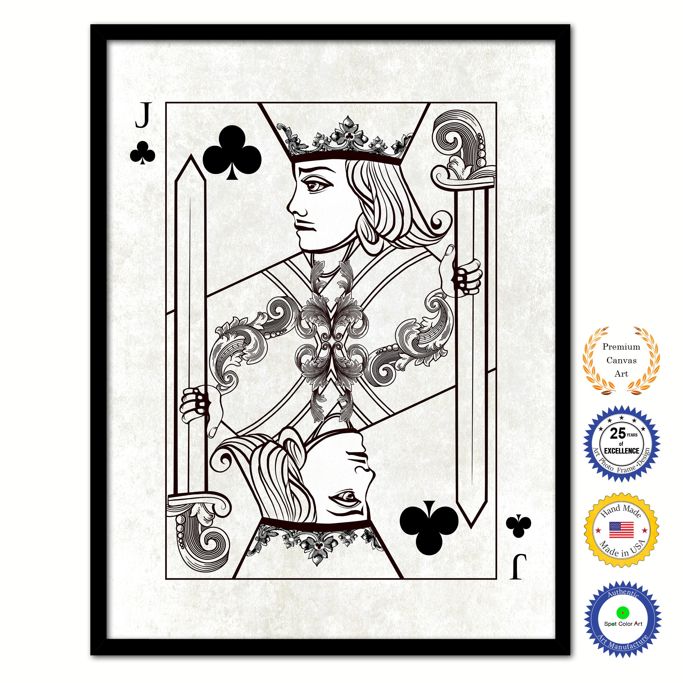 One Eye Jack Clover Poker Decks of Vintage Cards Print on Canvas Black Custom Framed