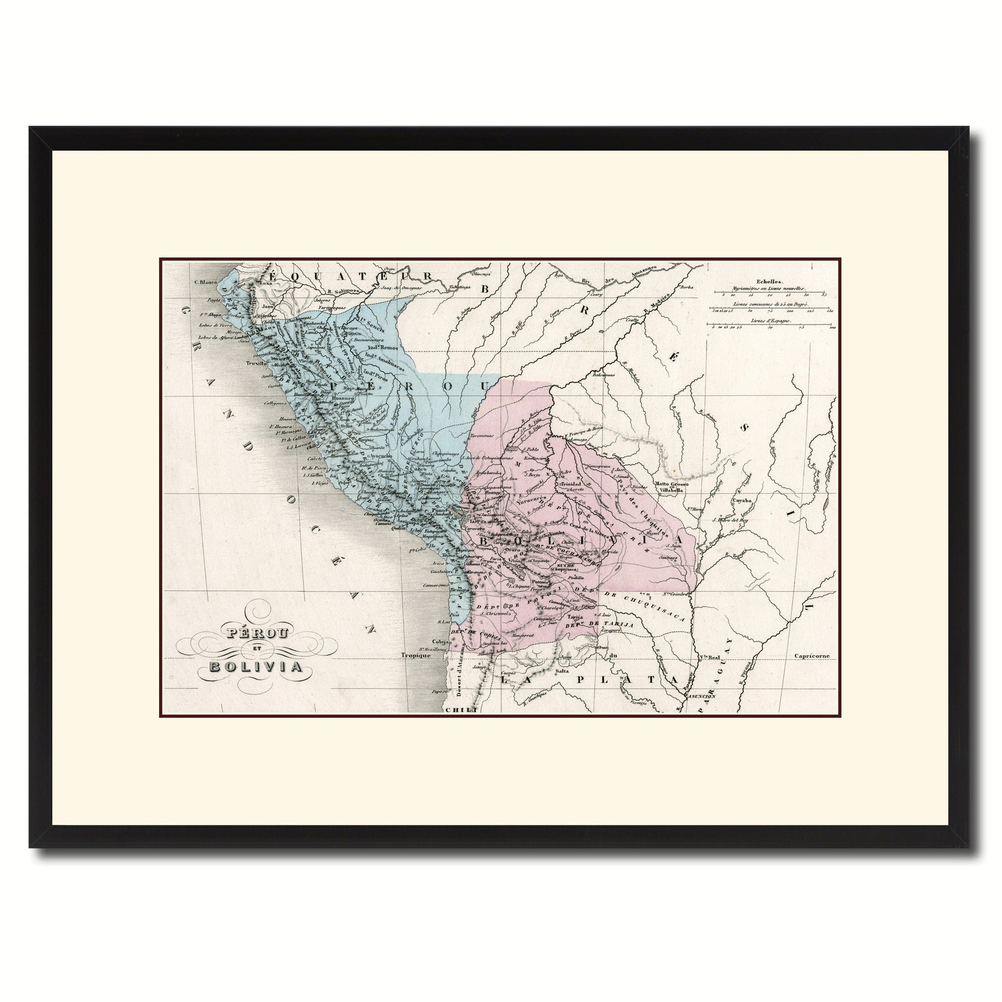 Peru Bolivia Vintage Antique Map Wall Art Home Decor Gift Ideas Canvas Print Custom Picture Frame