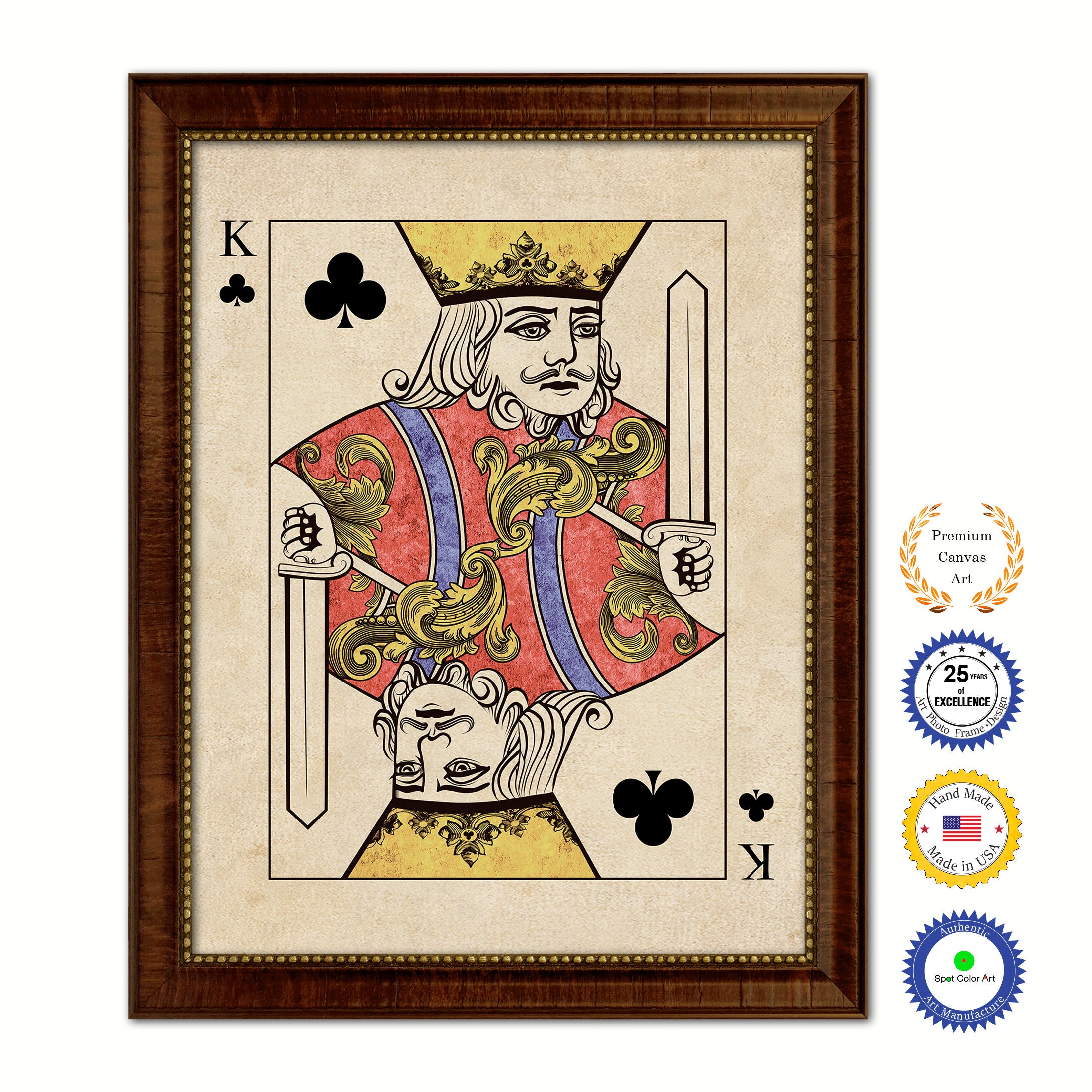 King Clover Poker Decks of Vintage Cards Print on Canvas Brown Custom Framed