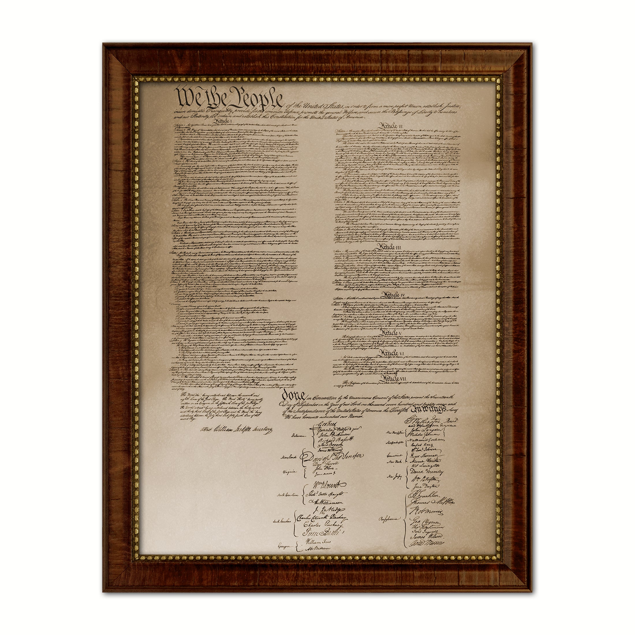 Constitution We The People Canvas Print Home Decor Wall Art, Sepia, Brown Framed