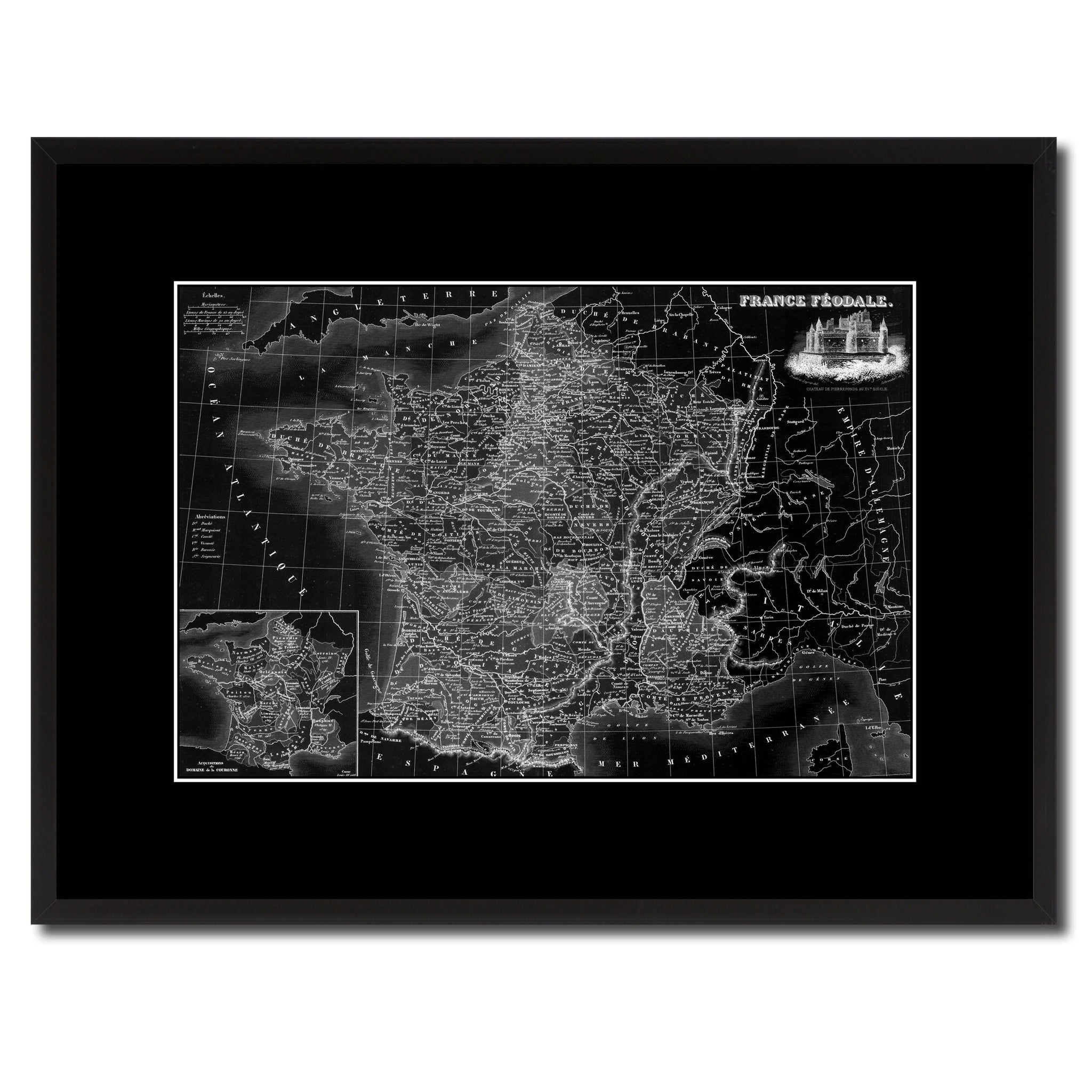 Mideavel France Crusades Vintage Monochrome Map Canvas Print, Gifts Picture Frames Home Decor Wall Art