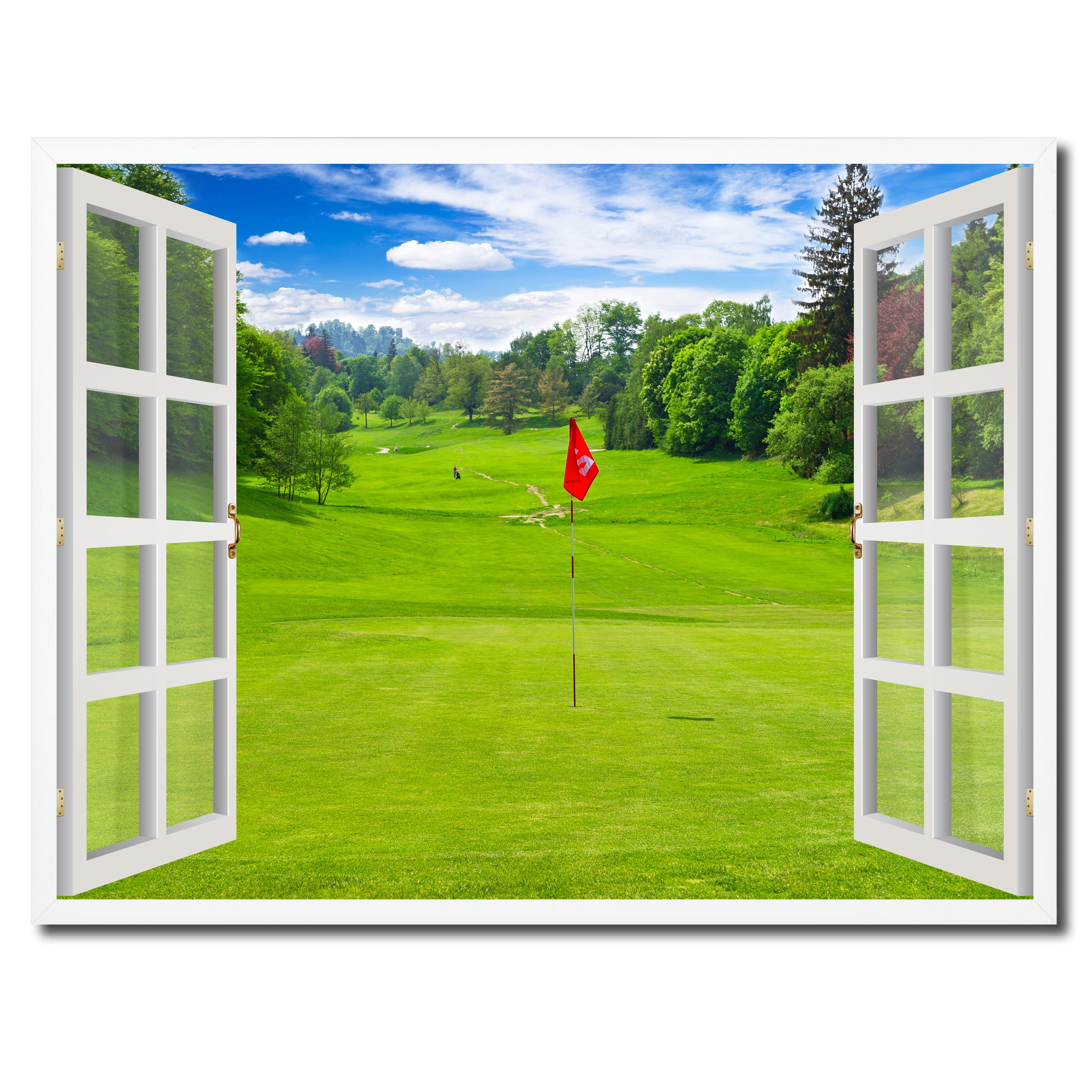 Landscape Golf Field Picture French Window Framed Canvas Print Home Decor Wall Art Collection