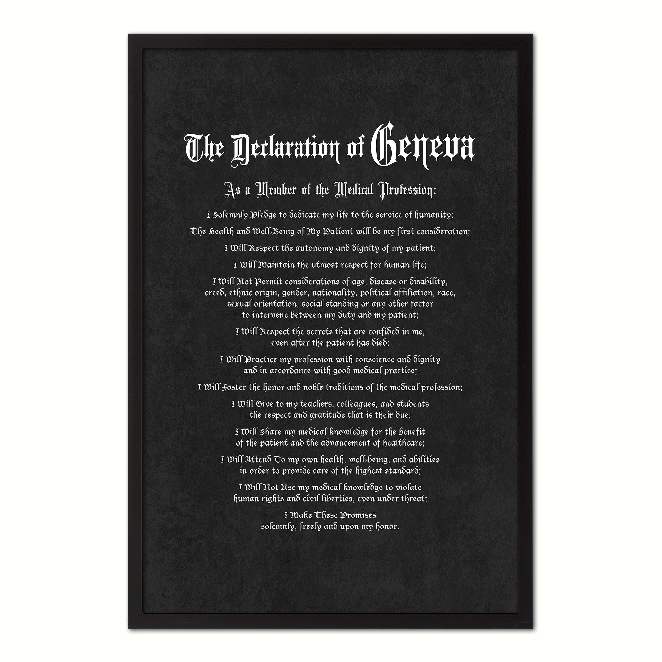 Geneva Medical Oath, Hippocratic Oath, Medical Gifts, Gift for Doctor, Medical Decor, Medical Student, Office Decor, doctor office, Black Frame