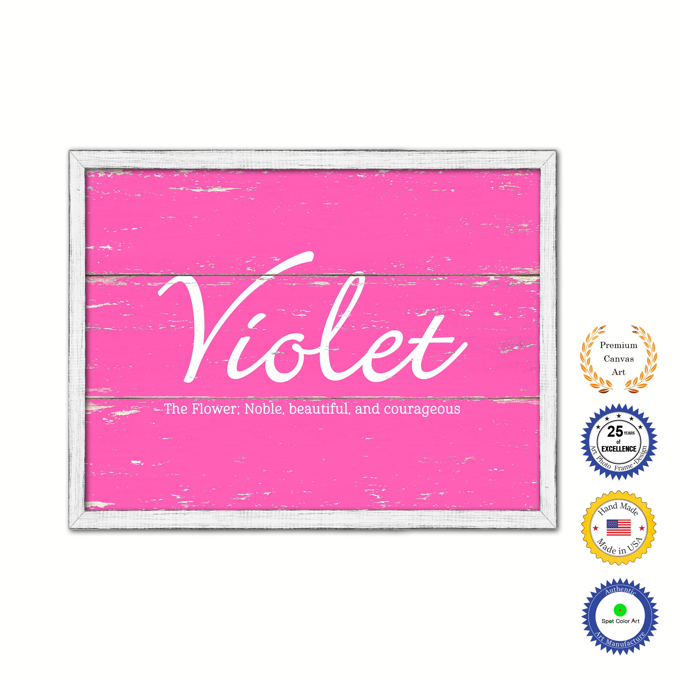 Violet Name Plate White Wash Wood Frame Canvas Print Boutique Cottage Decor Shabby Chic