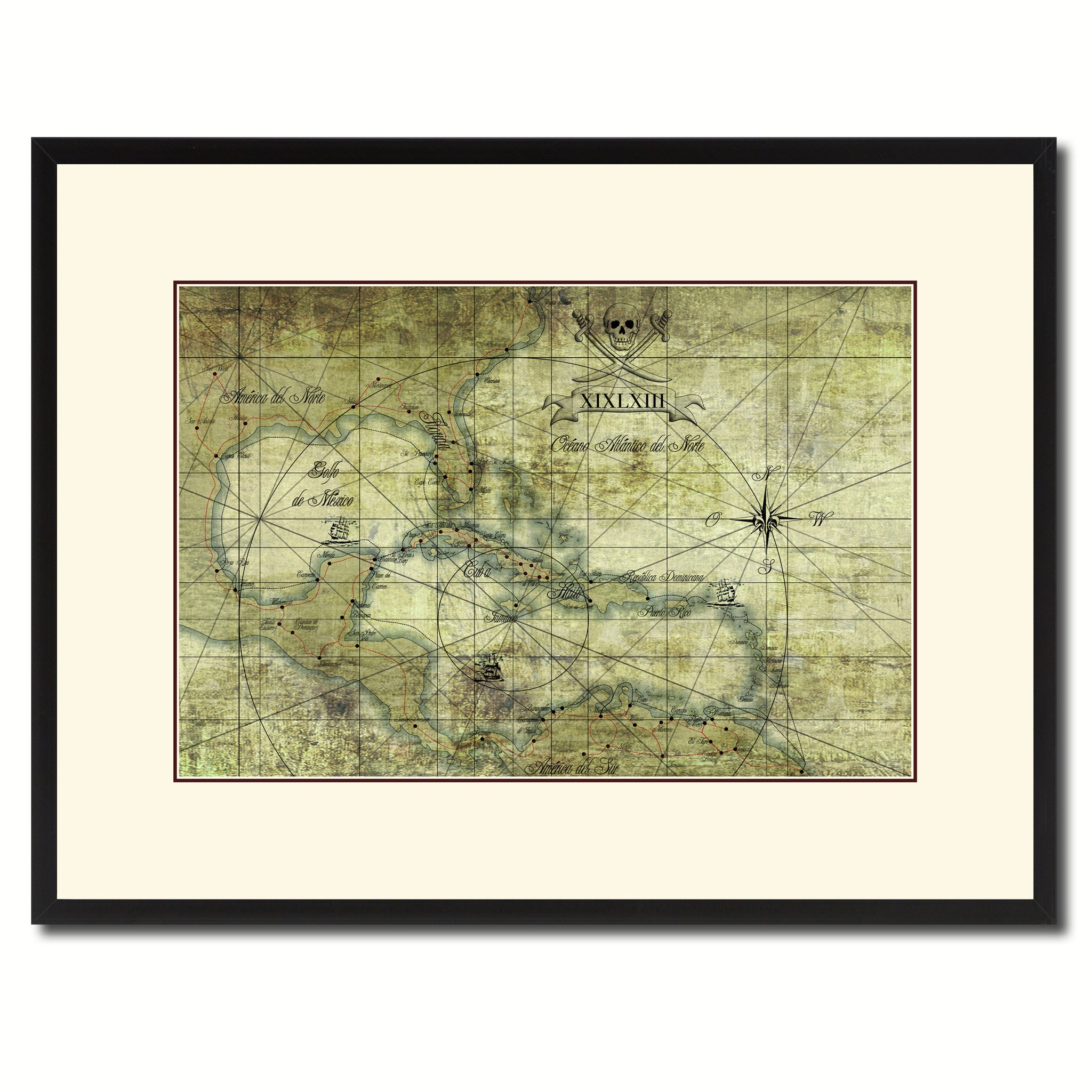Caribbean Vintage Antique Map Wall Art Home Decor Gift Ideas Canvas Print Custom Picture Frame