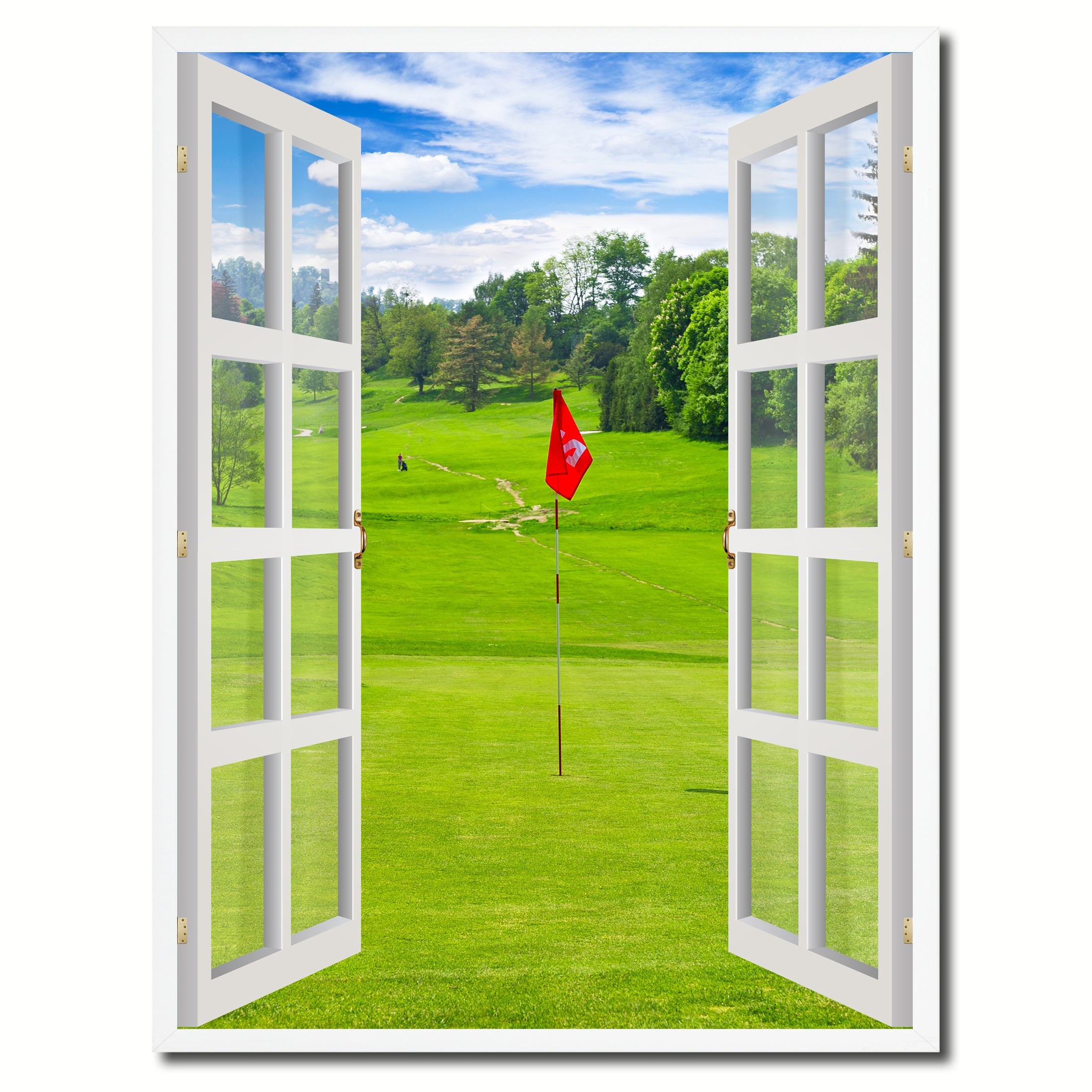 Landscape Golf Field Picture French Window Canvas Print with Frame Gifts Home Decor Wall Art Collection