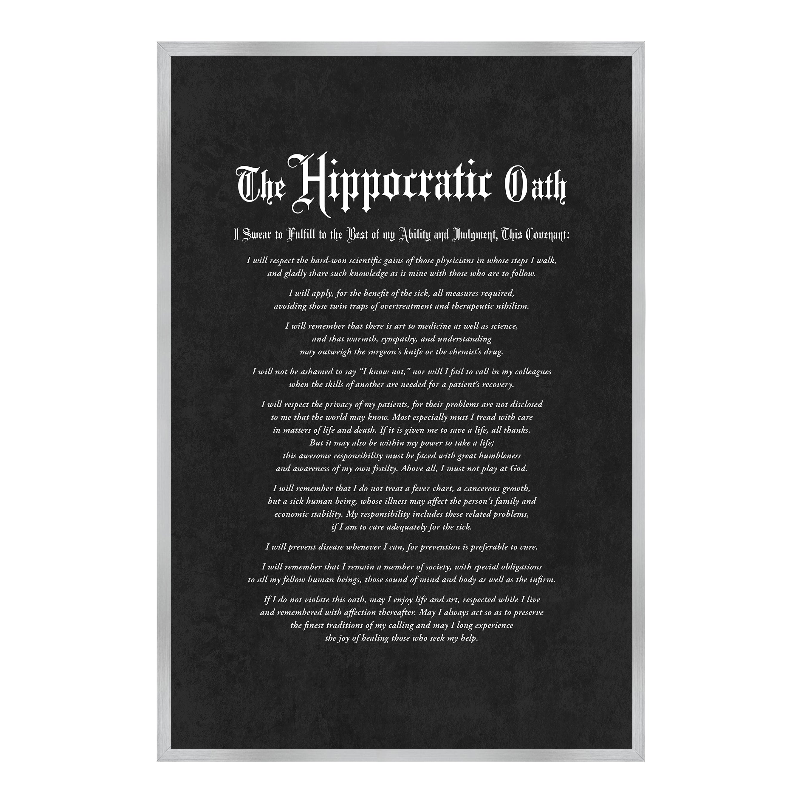 Hippocratic Medical Oath, Hippocratic Oath, Medical Gifts, Gift for Doctor, Medical Decor, Medical Student, Office Decor, doctor office, Silver Frame