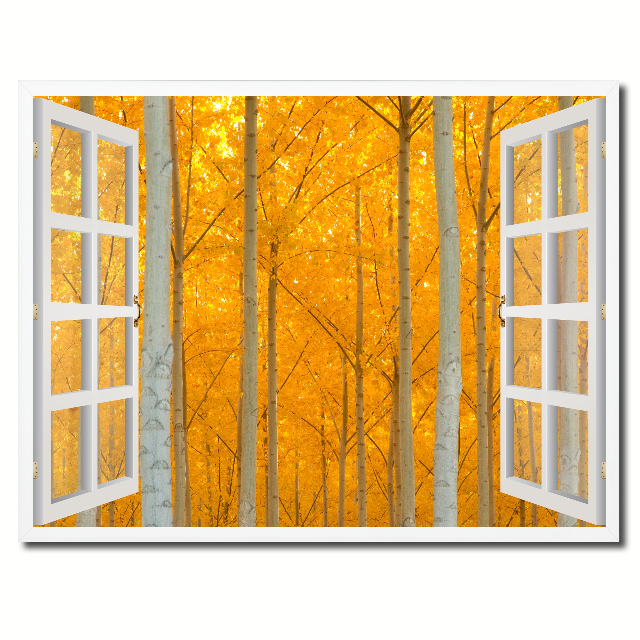 Autumn Yellow Trees Picture French Window Framed Canvas Print Home Decor Wall Art Collection