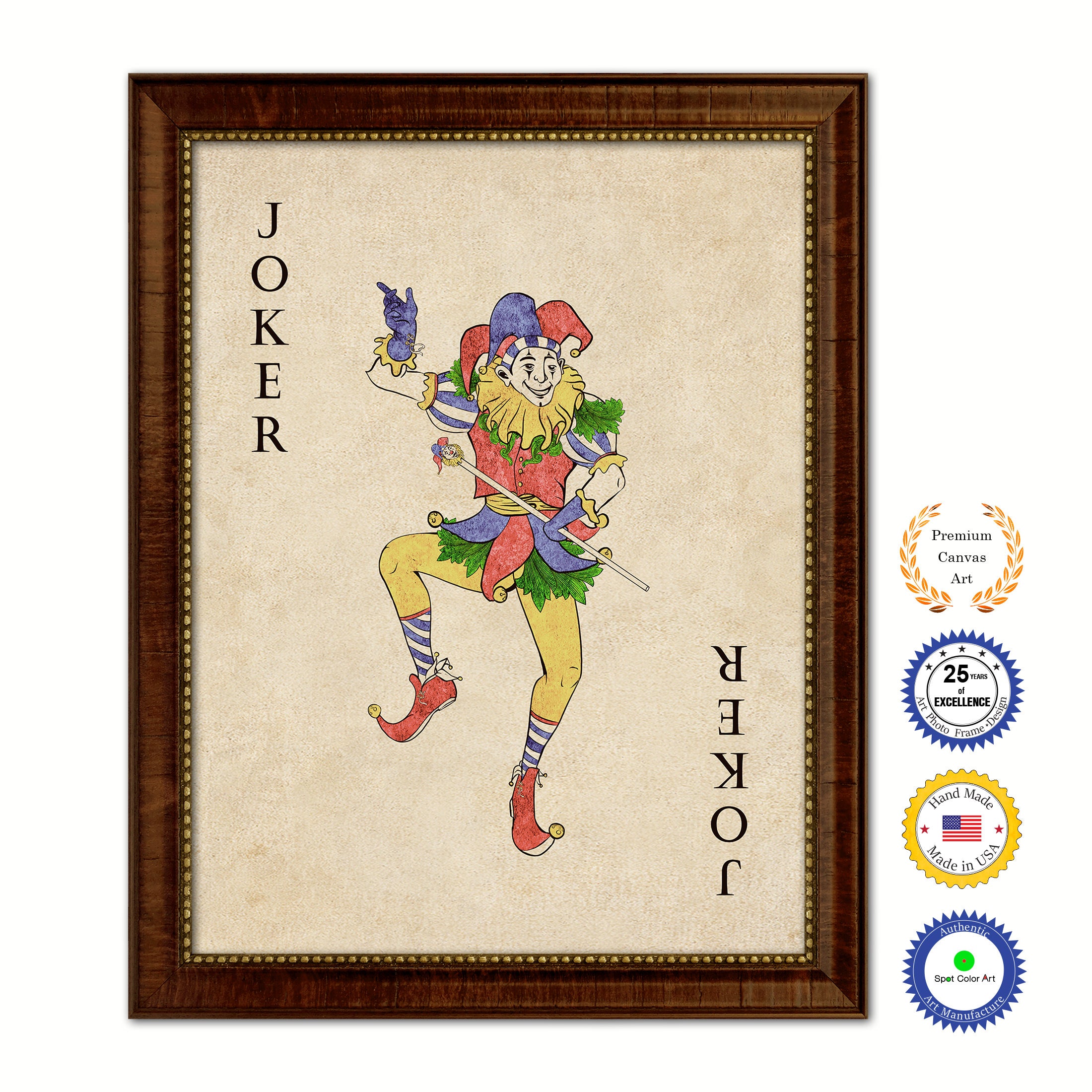 Joker Poker Decks of Vintage Cards Print on Canvas Brown Custom Framed
