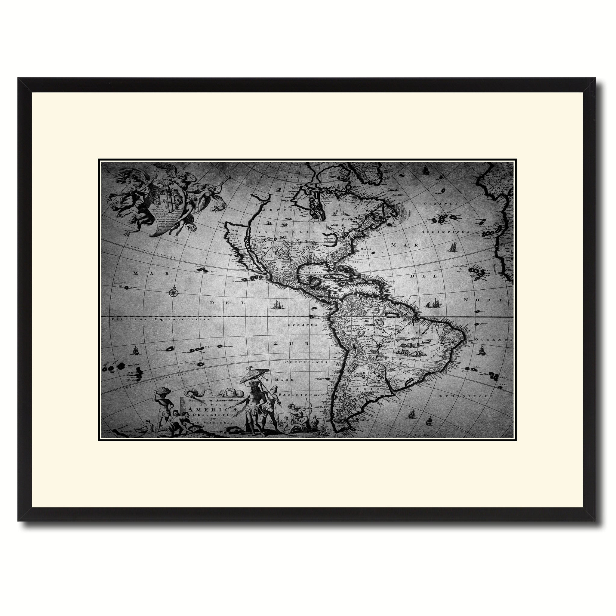America Vintage B&W Map Canvas Print, Picture Frame Home Decor Wall Art Gift Ideas
