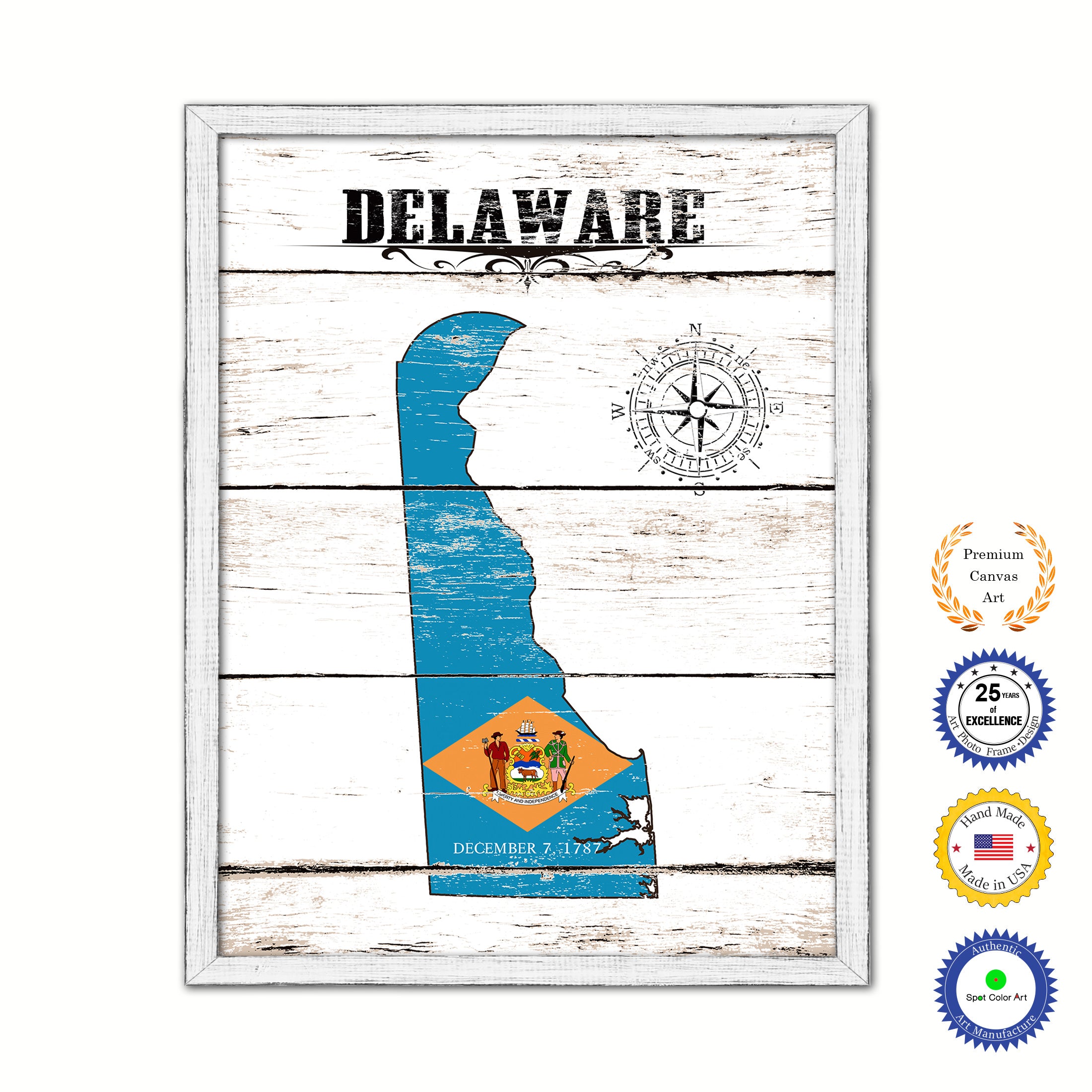Delaware Flag Gifts Home Decor Wall Art Canvas Print with Custom Picture Frame