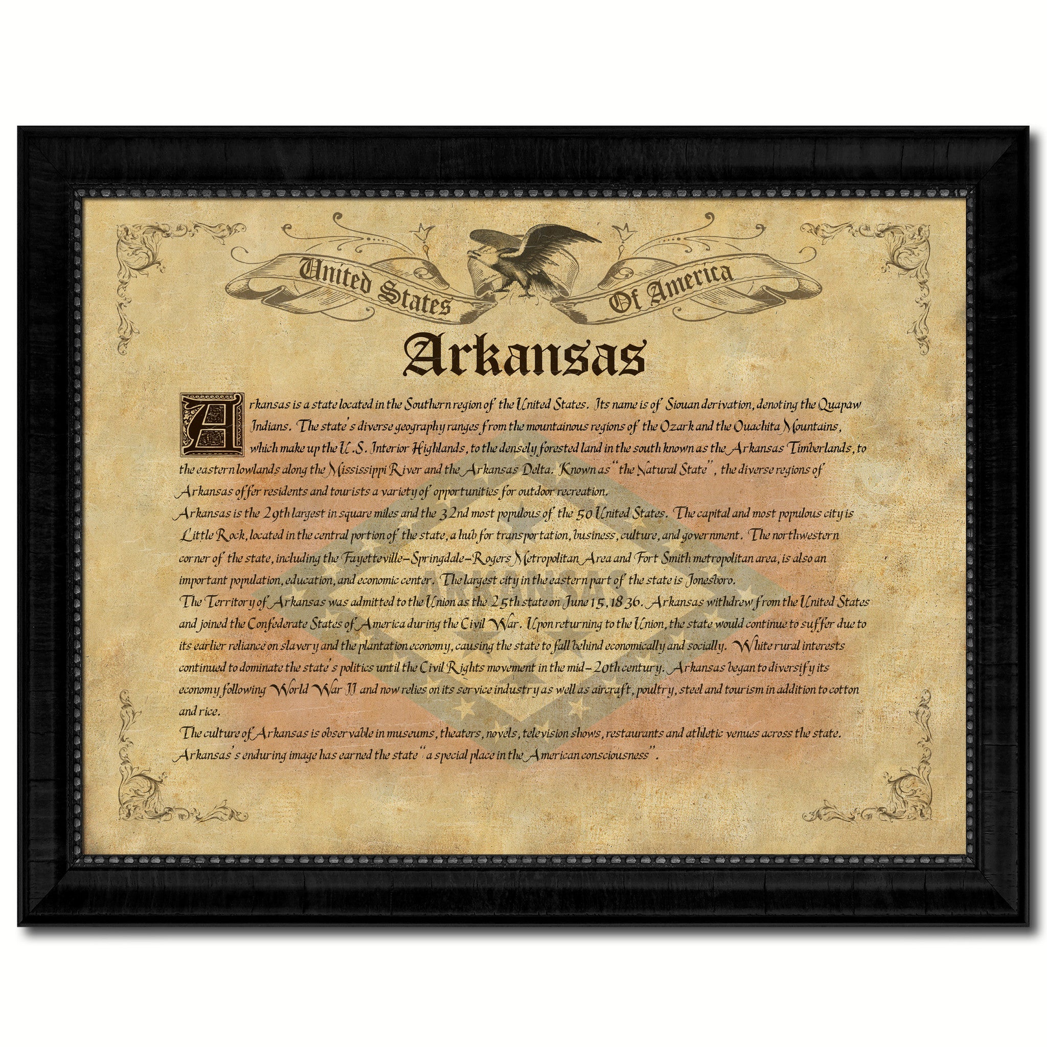 Arkansas Vintage History Flag Canvas Print, Picture Frame Gift Ideas Home Décor Wall Art Decoration