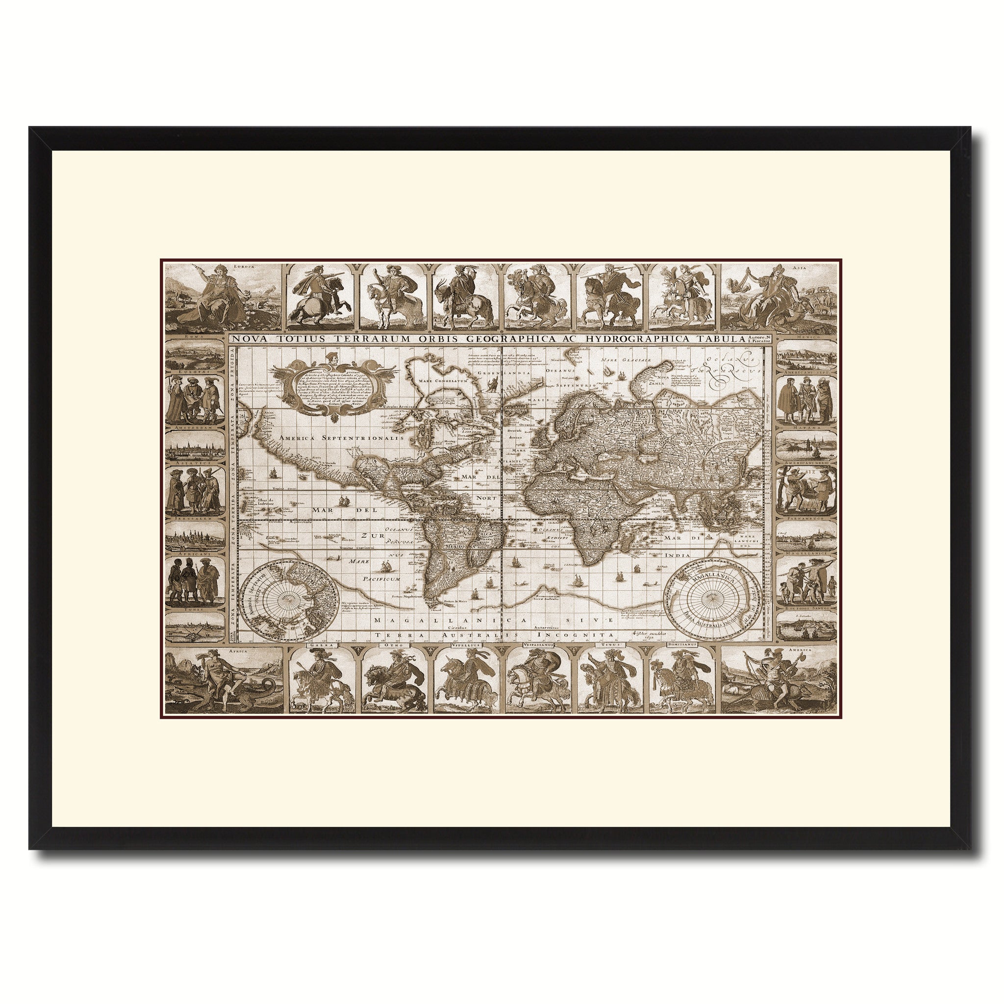 Geographic Vintage Sepia Map Canvas Print, Picture Frame Gifts Home Decor Wall Art Decoration