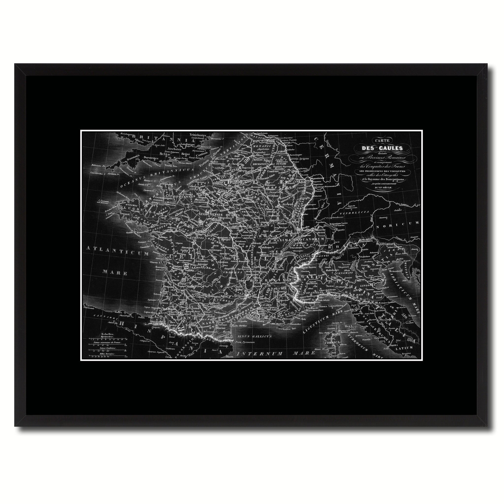 France Vintage Monochrome Map Canvas Print, Gifts Picture Frames Home Decor Wall Art