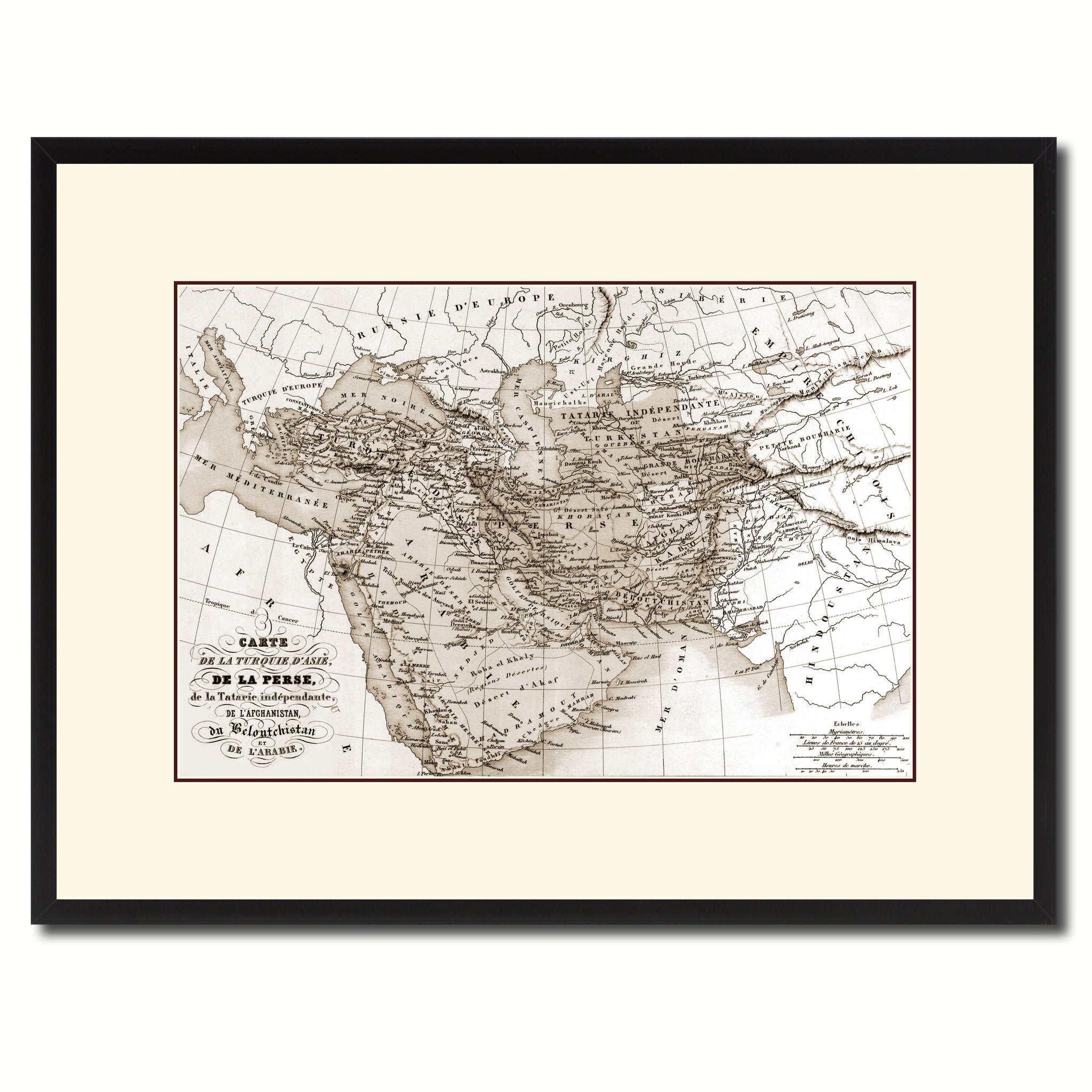 Persia Arabia Iraq Iran Vintage Sepia Map Canvas Print, Picture Frame Gifts Home Decor Wall Art Decoration