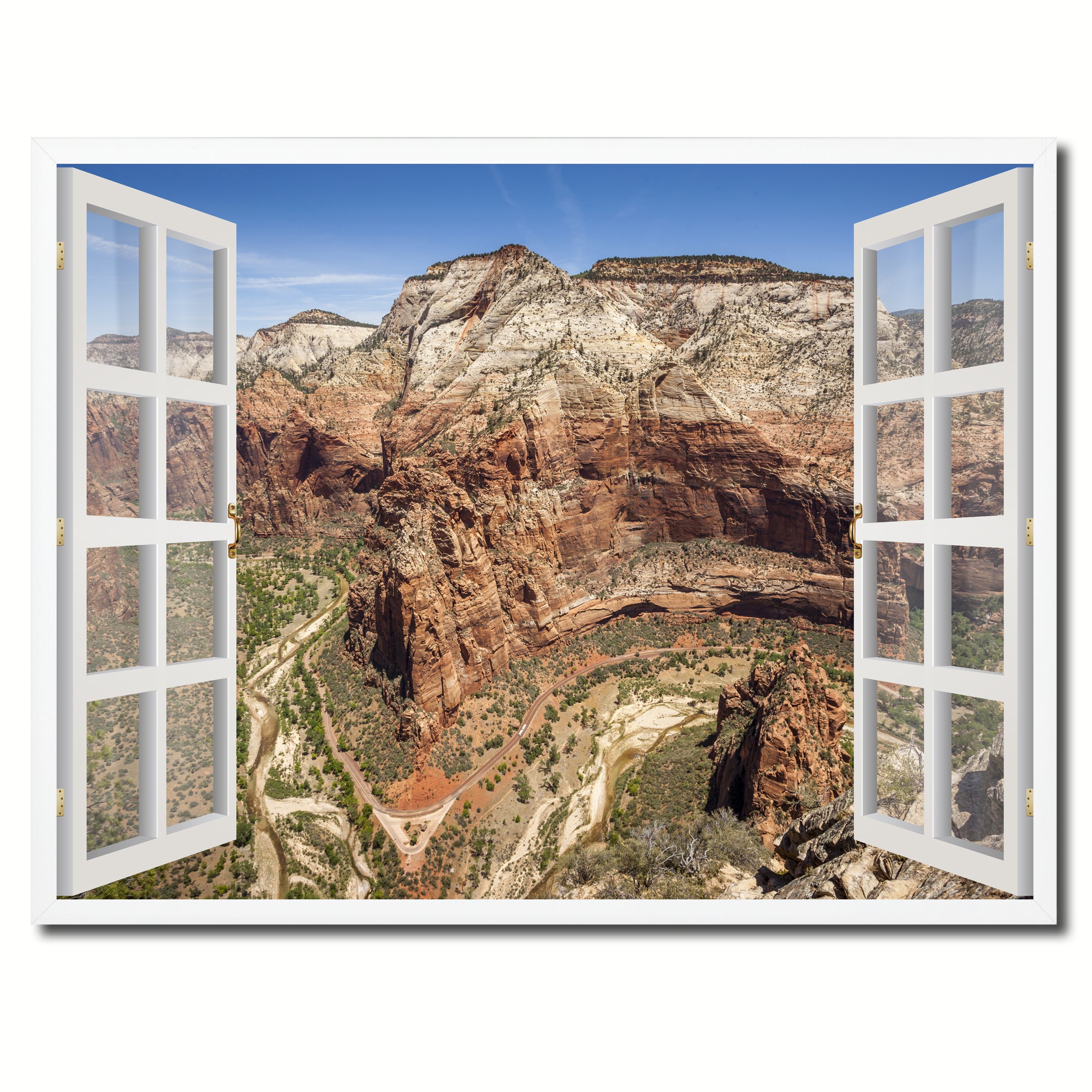 Aerial View Zion National Park Picture French Window Framed Canvas Print Home Decor Wall Art Collection