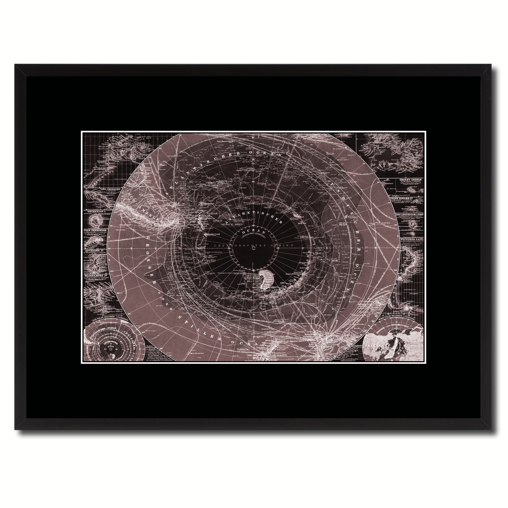 Antarctica South Pole Vintage Vivid Sepia Map Canvas Print, Picture Frames Home Decor Wall Art Decoration Gifts