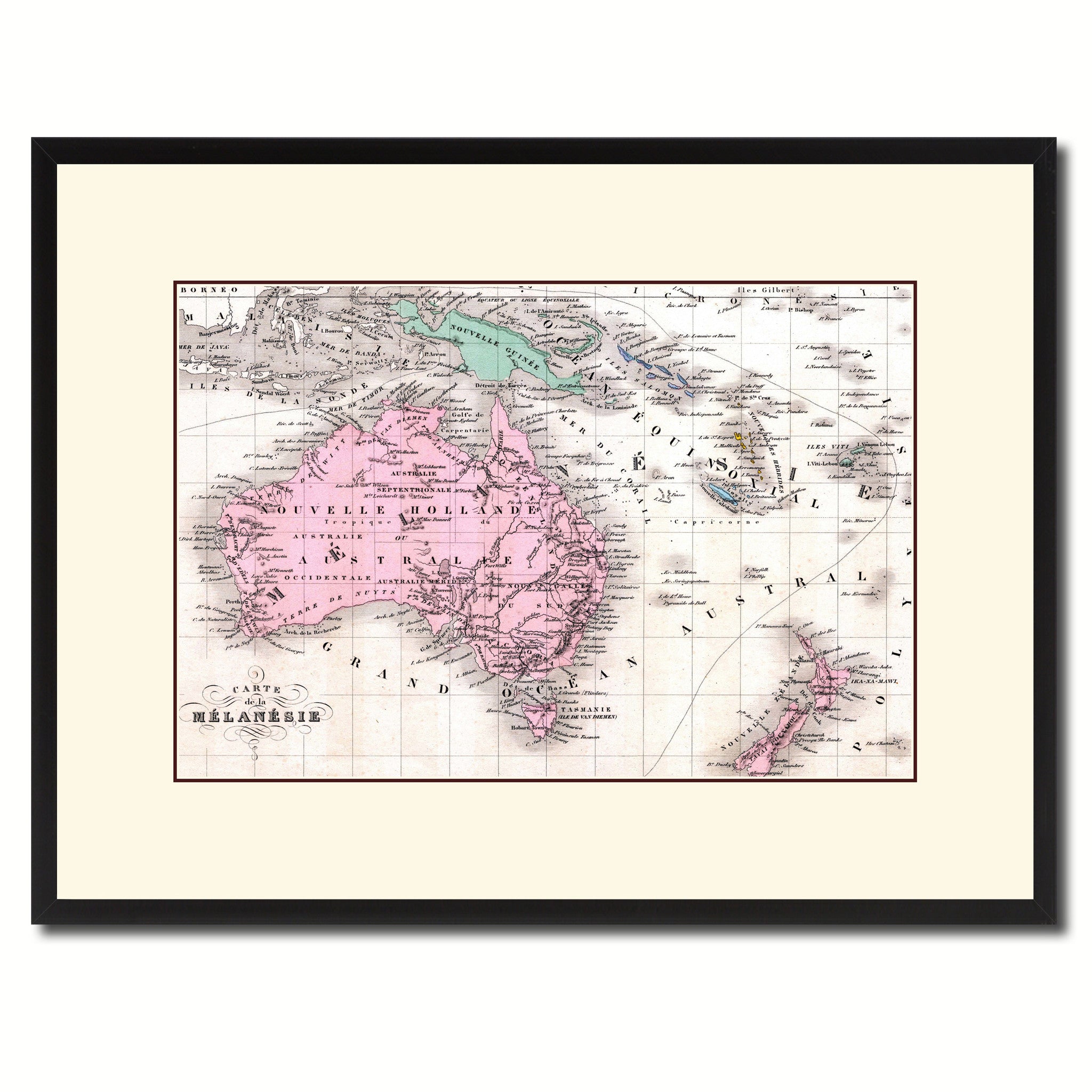 New Zealand Oceania Australia Vintage Antique Map Wall Art Home Decor Gift Ideas Canvas Print Custom Picture Frame