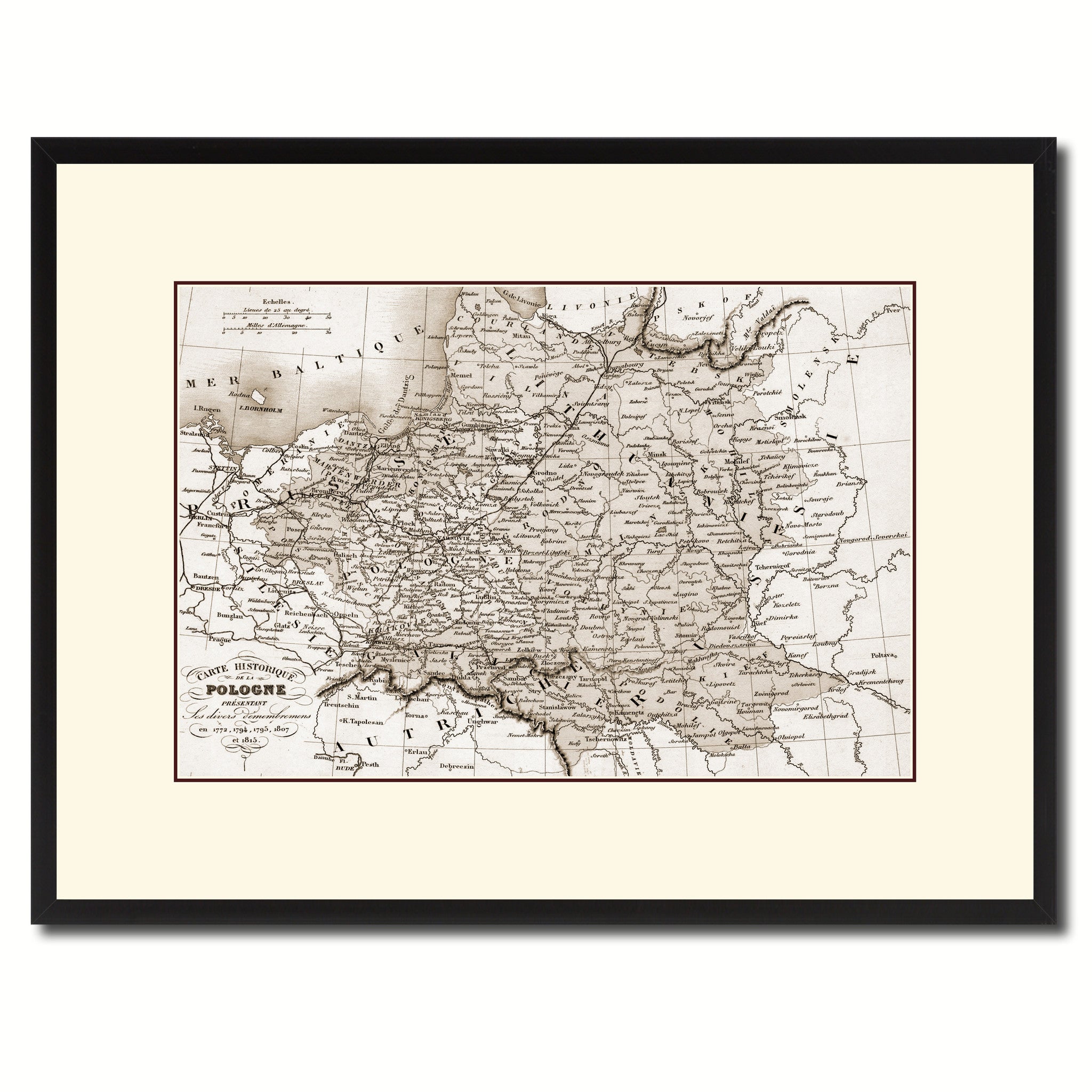 Poland Prussia Germany Vintage Sepia Map Canvas Print, Picture Frame Gifts Home Decor Wall Art Decoration