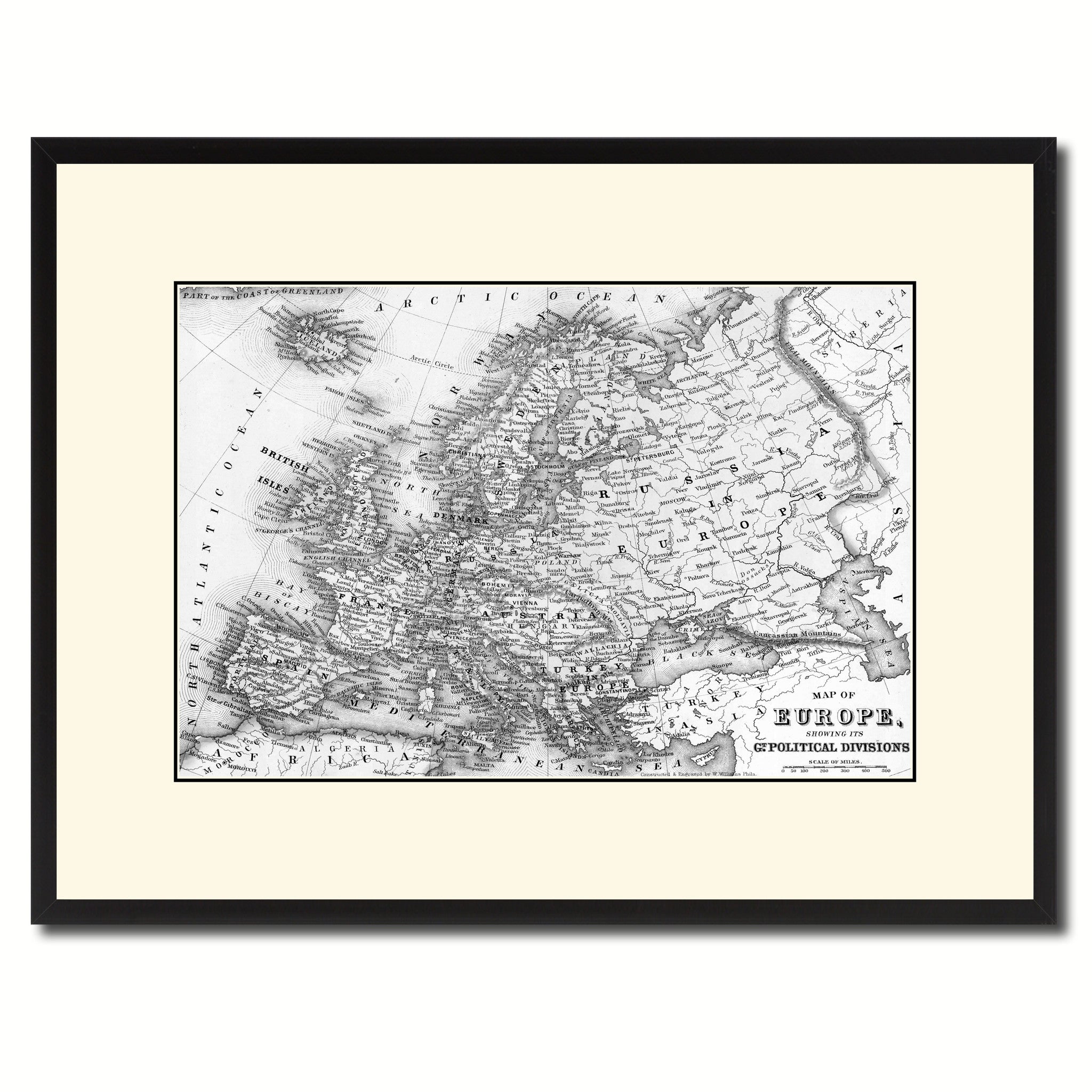 Europe Vintage B&W Map Canvas Print, Picture Frame Home Decor Wall Art Gift Ideas