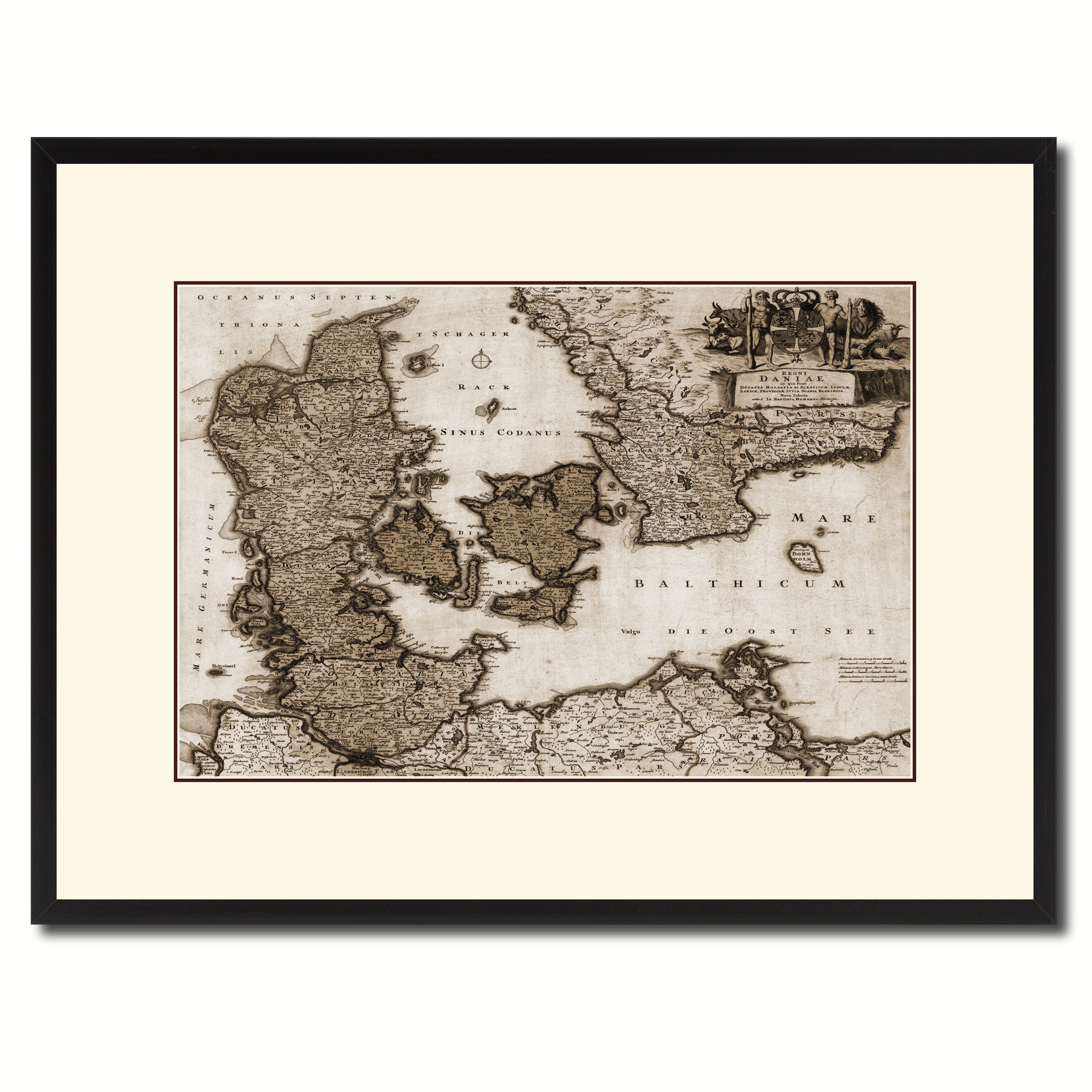 Denmark Centuries Vintage Sepia Map Canvas Print, Picture Frame Gifts Home Decor Wall Art Decoration