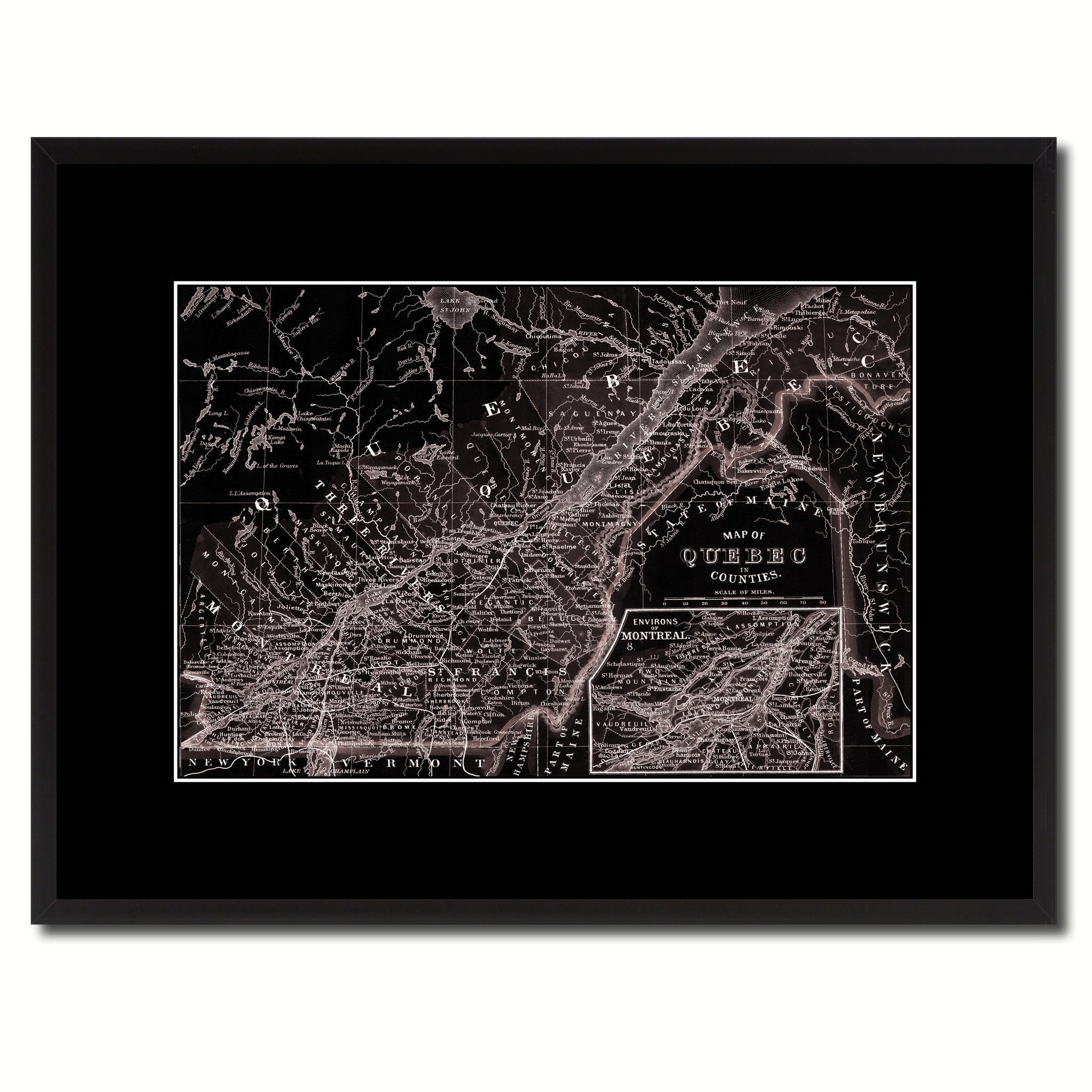 Quebec Montreal Vintage Vivid Sepia Map Canvas Print, Picture Frames Home Decor Wall Art Decoration Gifts
