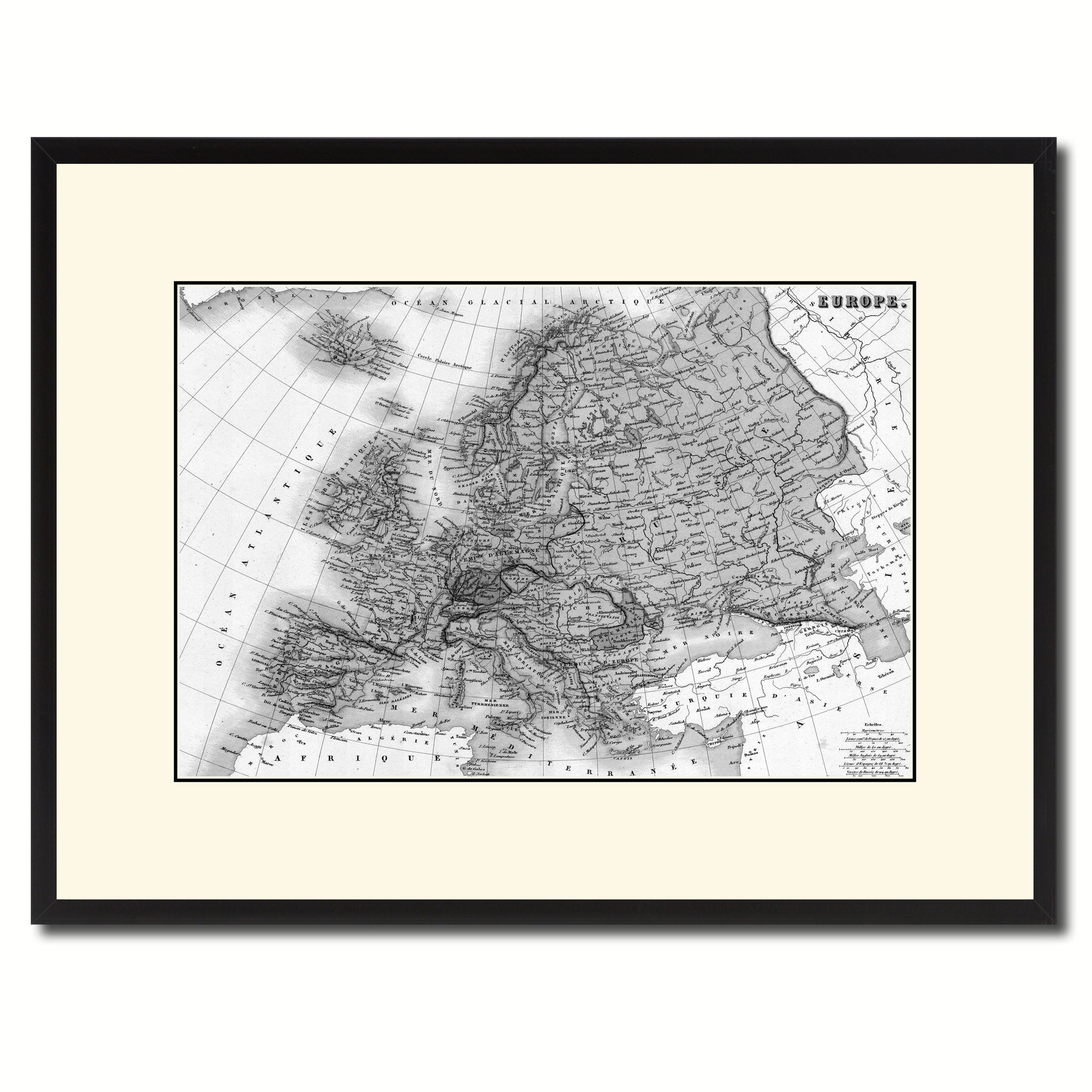 Europe Vintage B&W Map Canvas Print, Picture Frame Home Decor Wall Art Gift Ideas